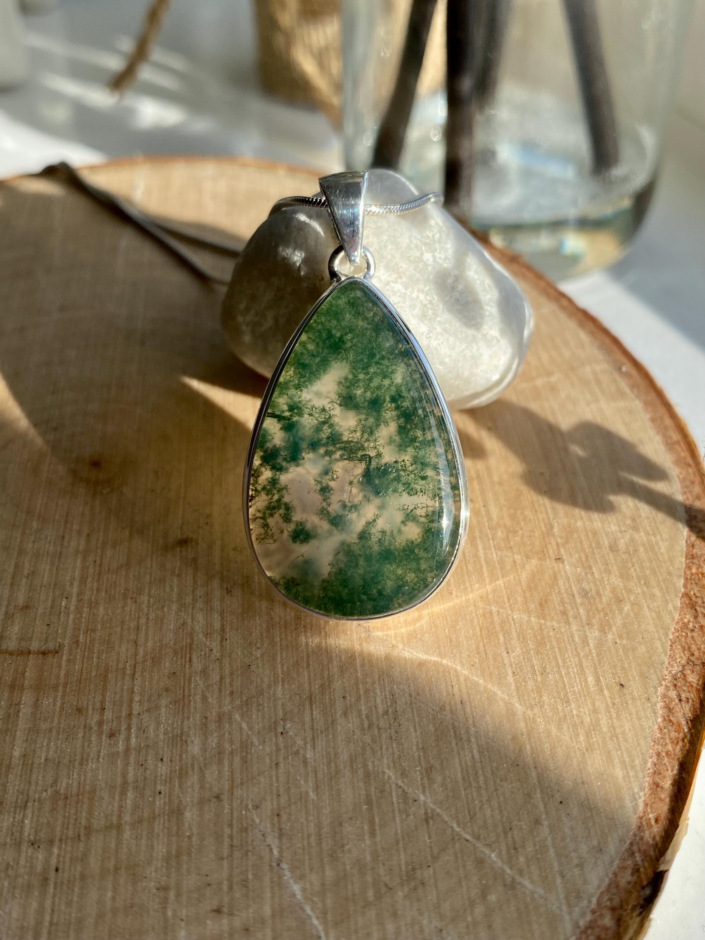 Moss Agate Silver Pendant