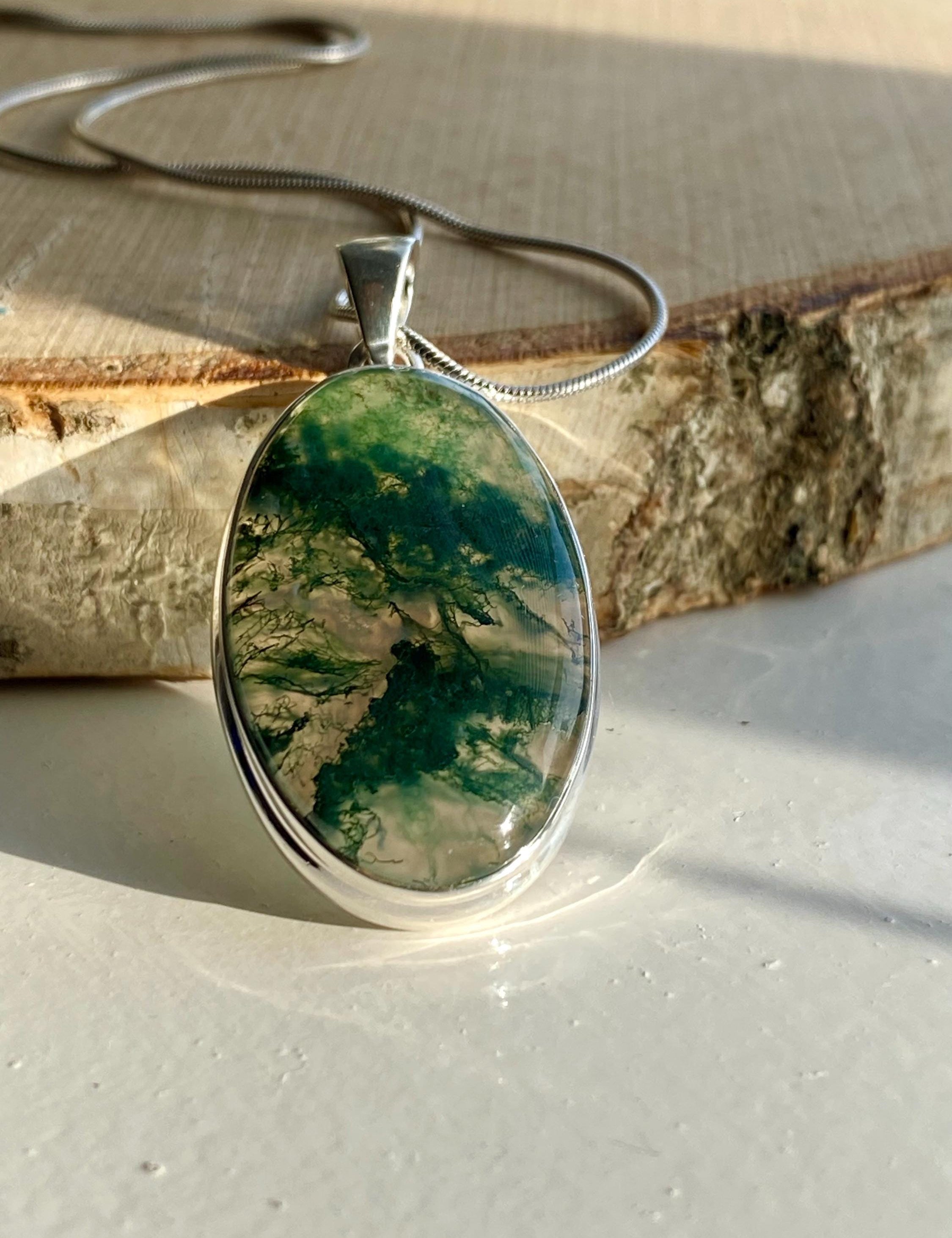 Moss Agate Silver Pendant