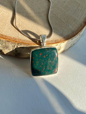 Square African Dragon Bloodstone 925 Sterling Silver Pendant