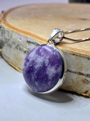 Natural Purple Lepidolite and Silver Pendant