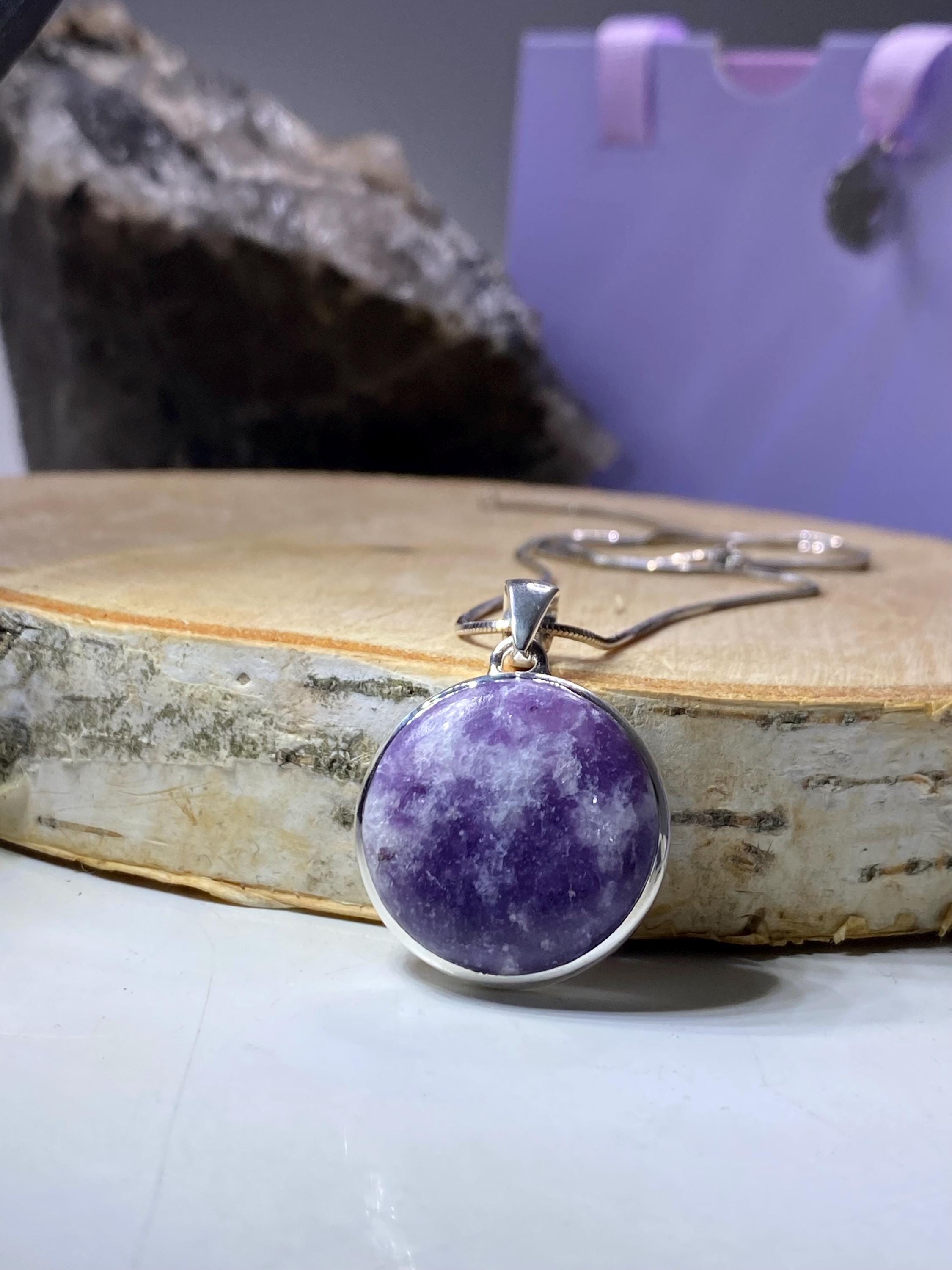 Natural Purple Lepidolite and Silver Pendant