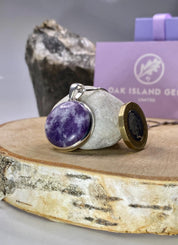 Natural Purple Lepidolite and Silver Pendant