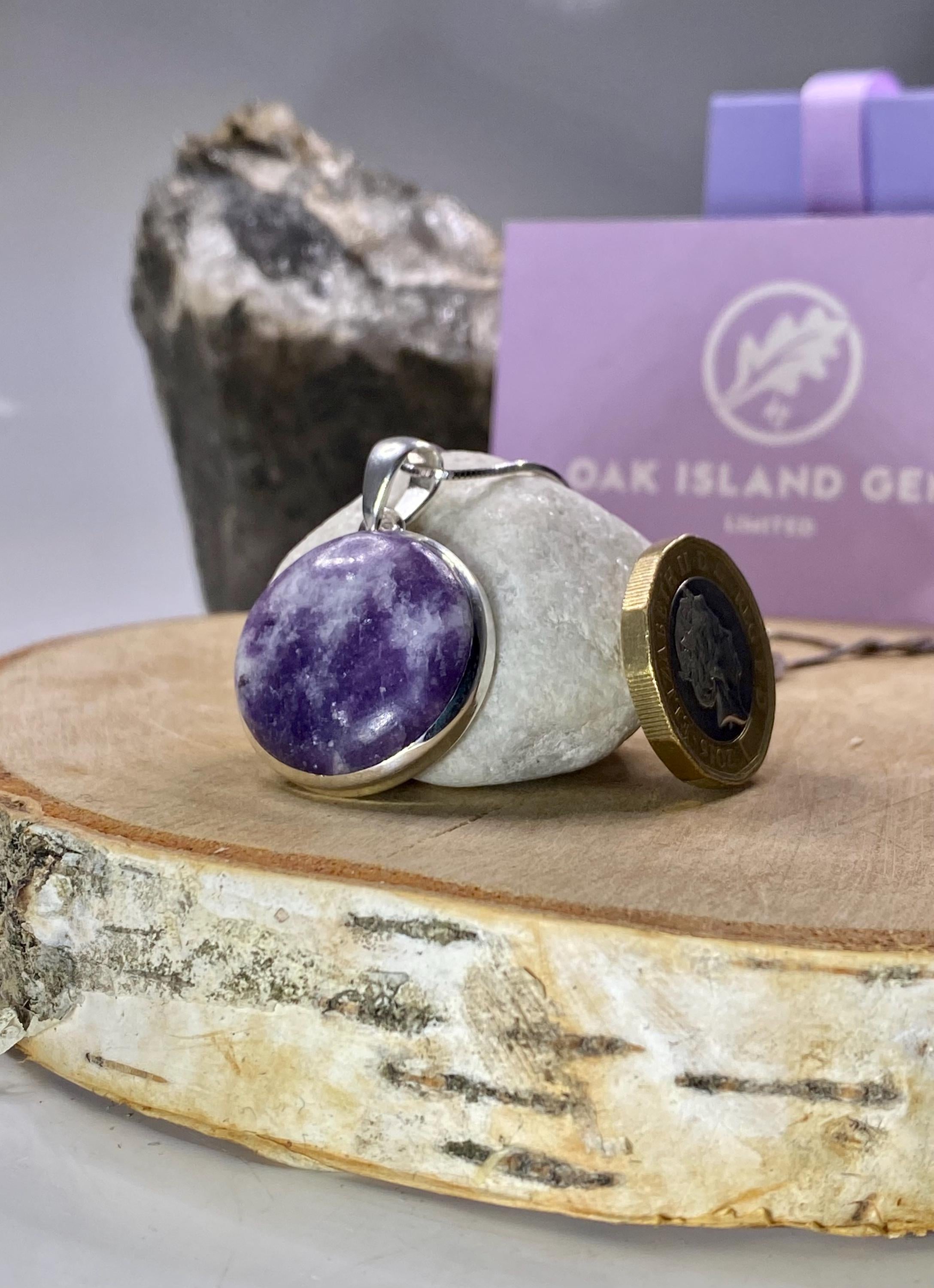 Natural Purple Lepidolite and Silver Pendant