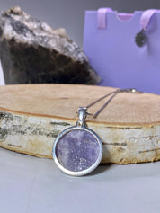 Natural Purple Lepidolite and Silver Pendant