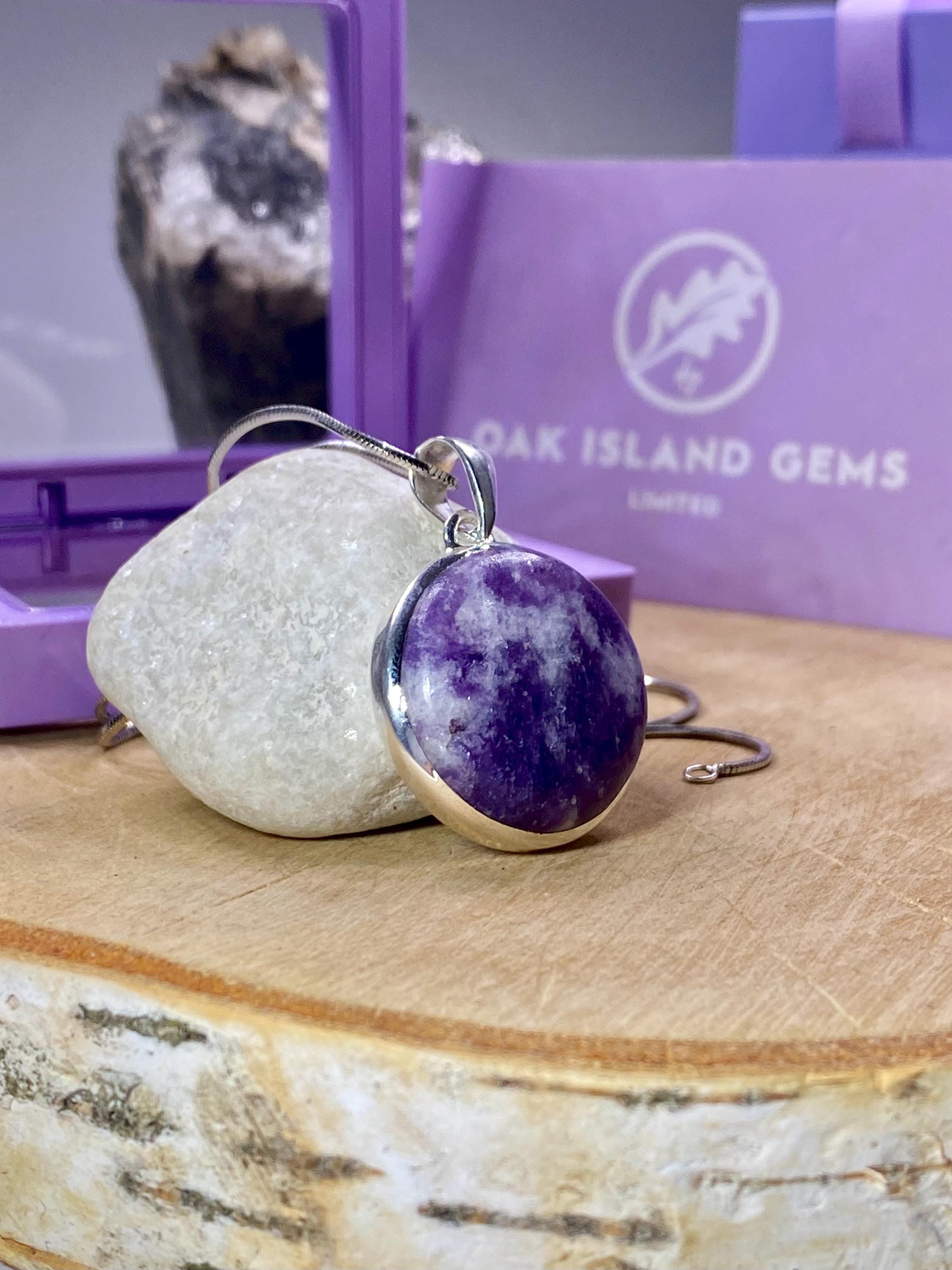 Natural Purple Lepidolite and Silver Pendant