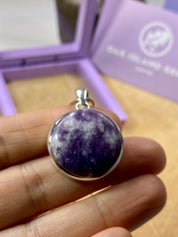 Natural Purple Lepidolite and Silver Pendant