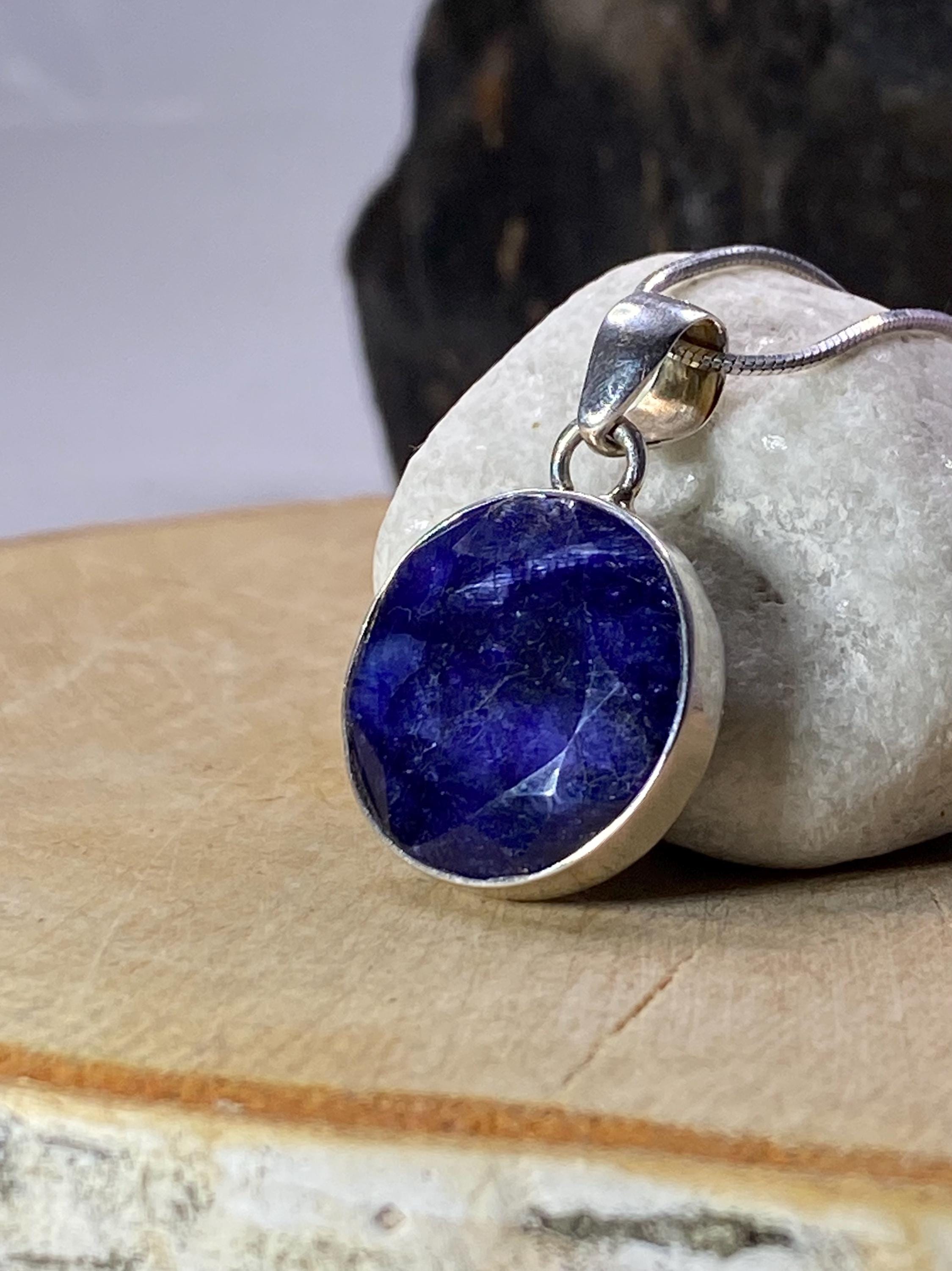 Raw Sapphire and Silver Pendant (M09)