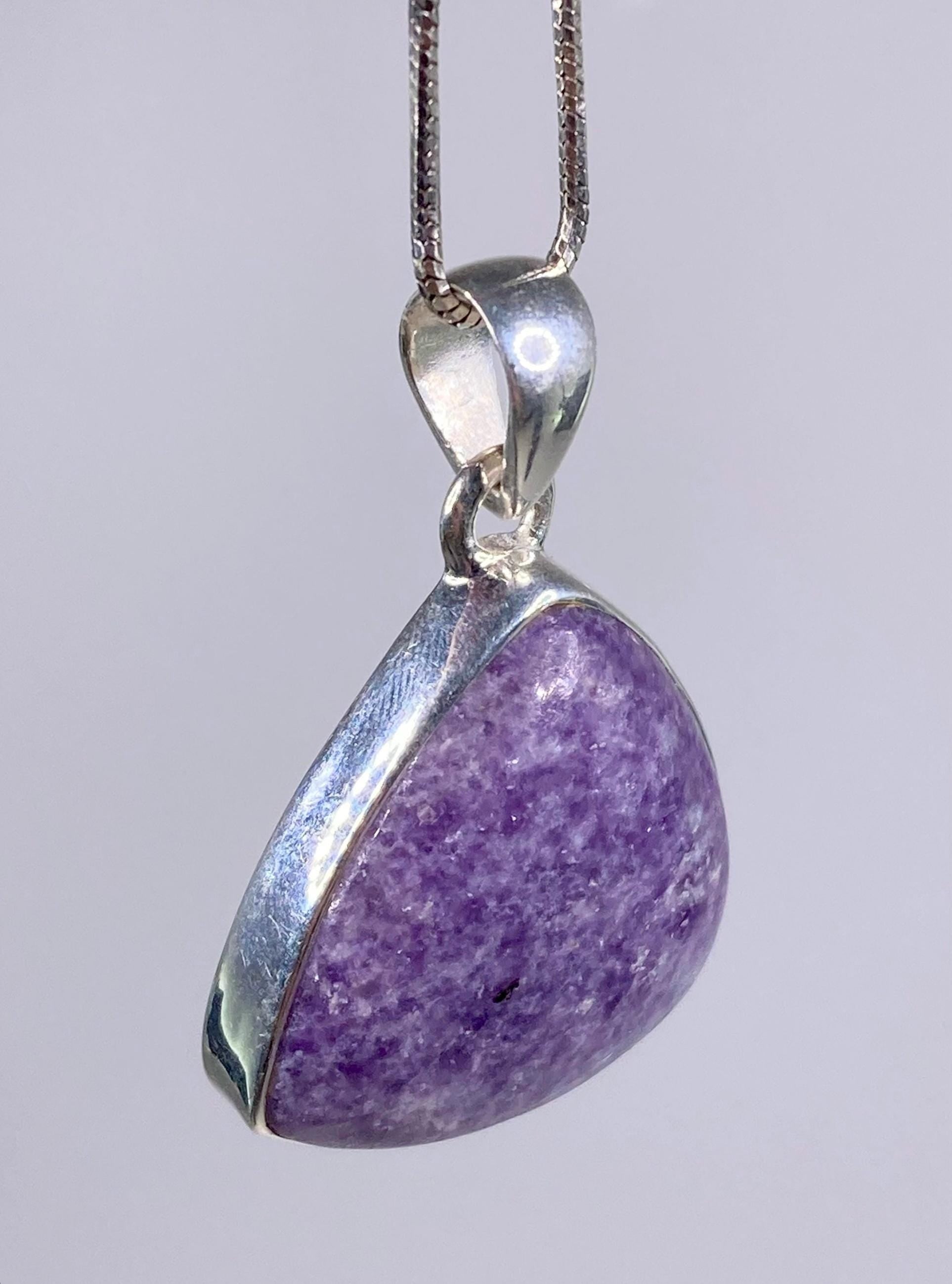 Natural Lepidolite and Silver Pendant