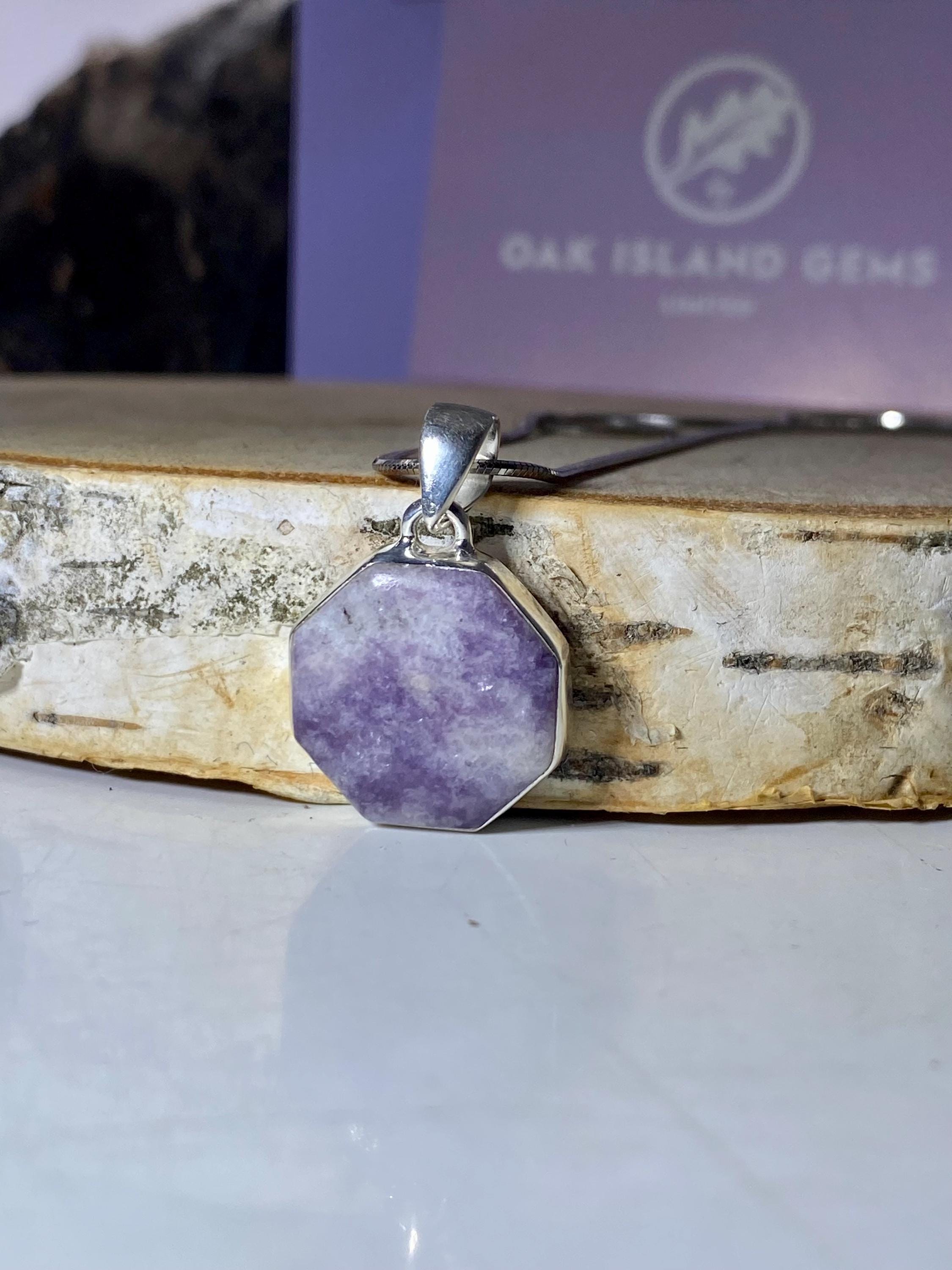 Natural Lepidolite and Silver Pendant