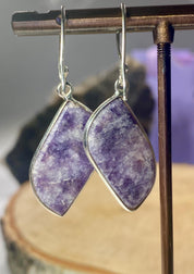Natural Lepidolite Silver Dangle Earrings