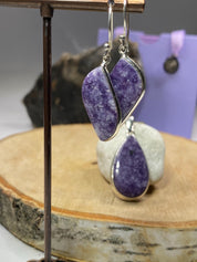 Natural Lepidolite Silver Dangle Earrings