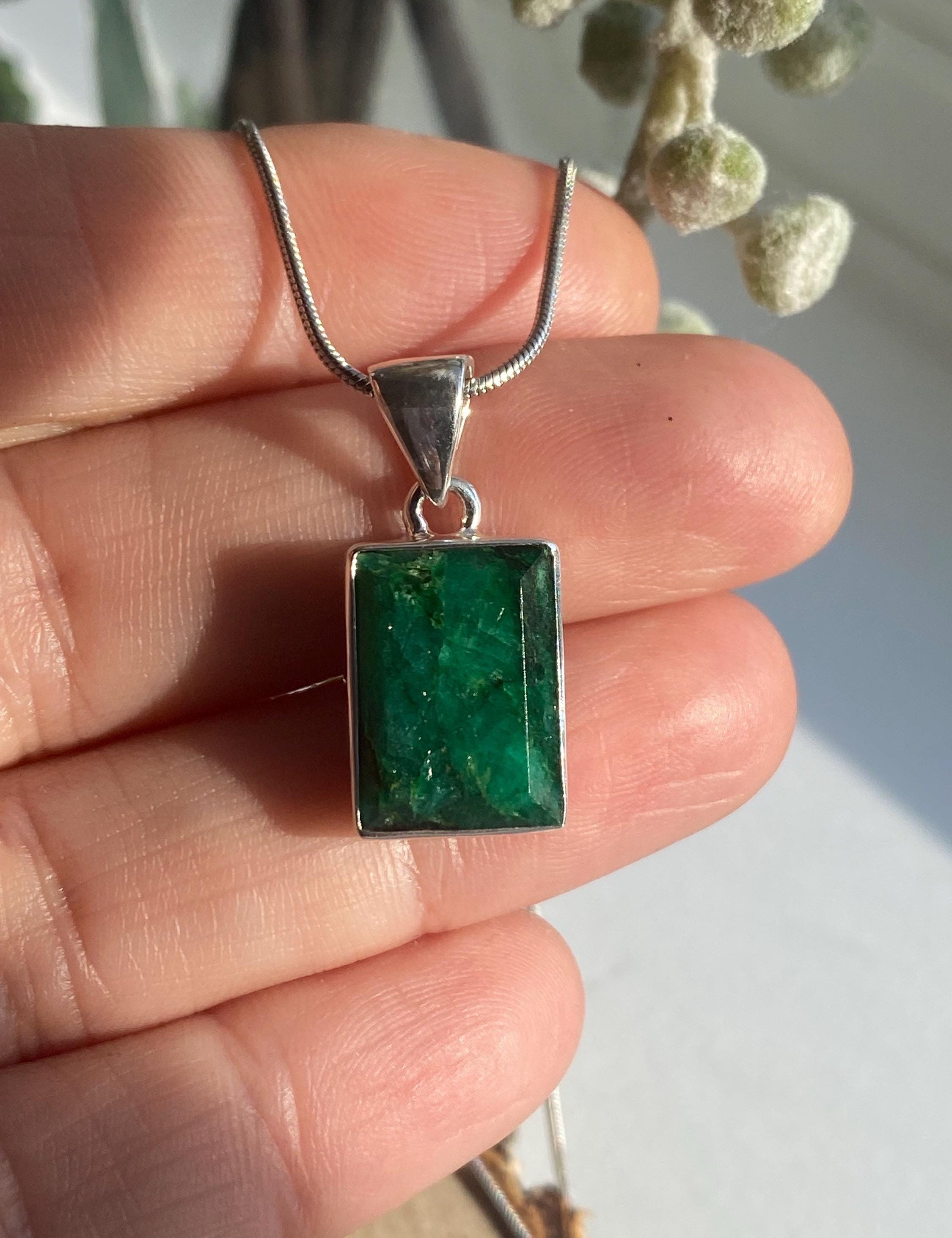 Emerald and Sterling Silver Pendant