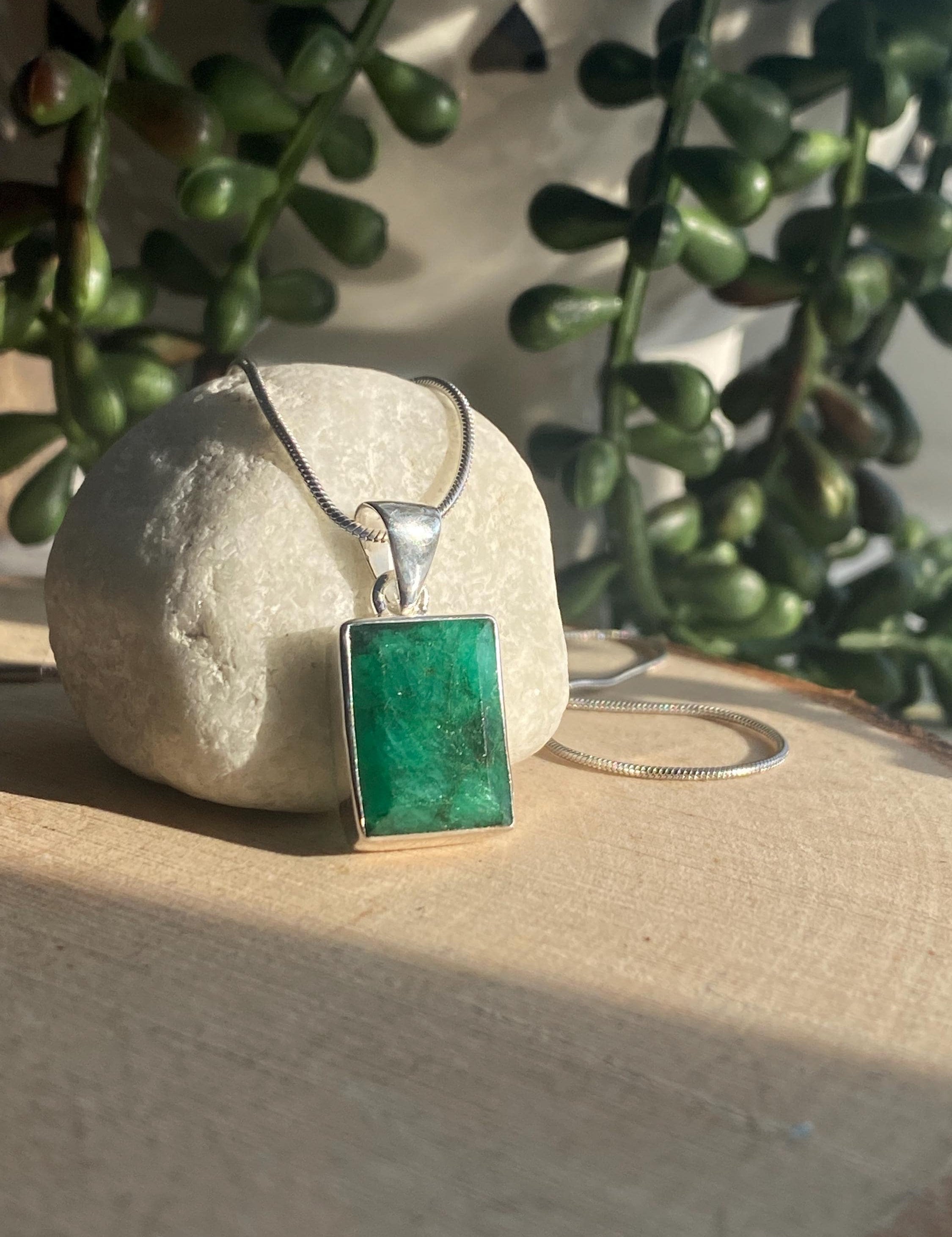 Emerald and Sterling Silver Pendant