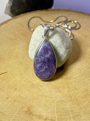 Natural Lepidolite and Silver Pendant