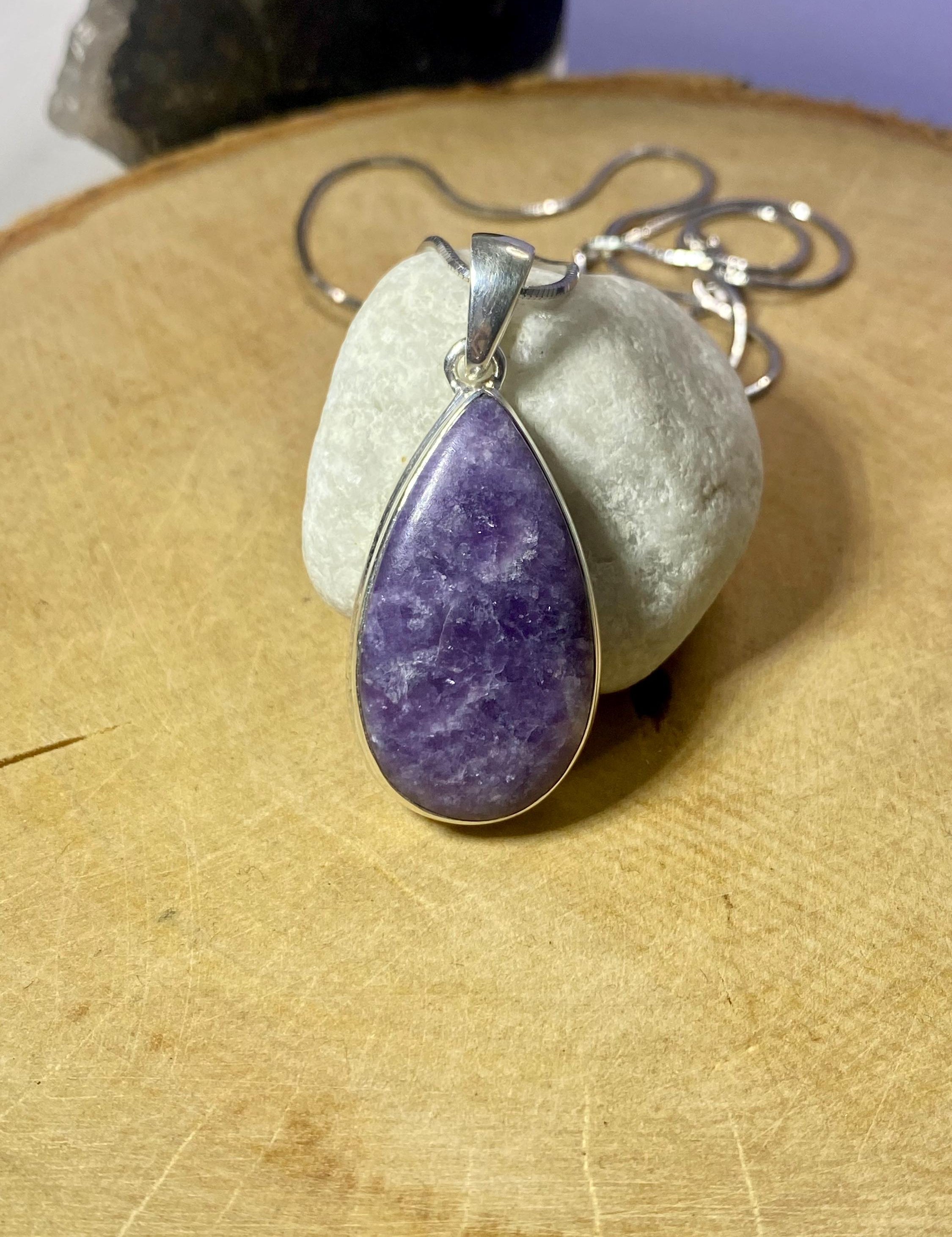 Natural Lepidolite and Silver Pendant