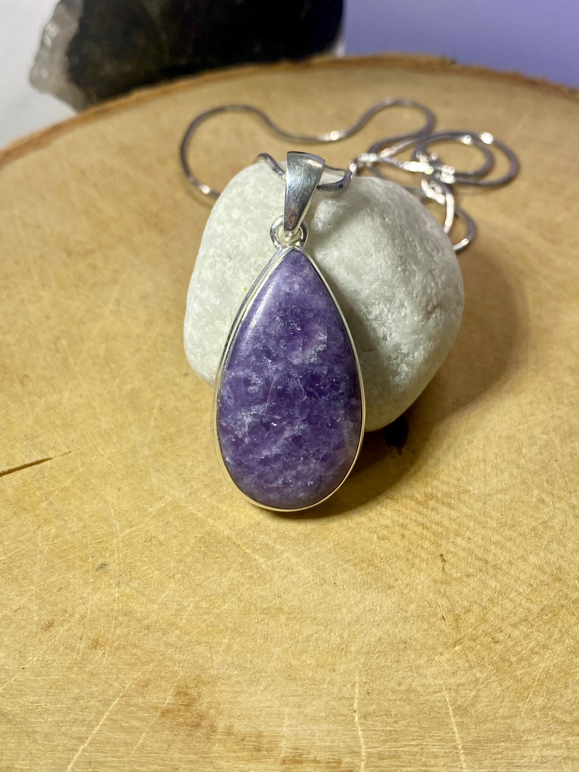 Natural Lepidolite and Silver Pendant
