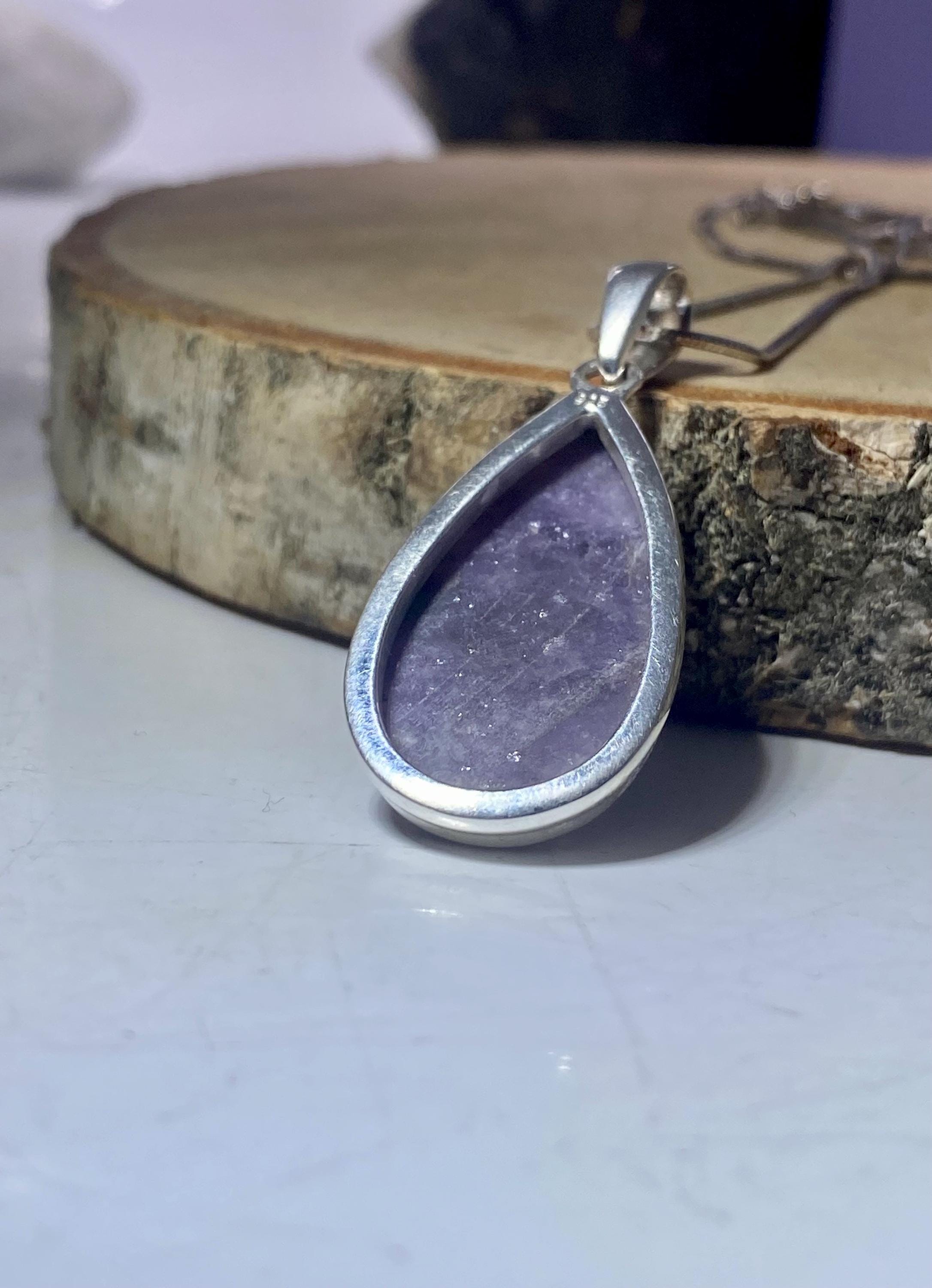 Natural Lepidolite and Silver Pendant