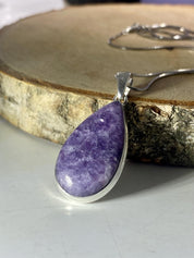 Natural Lepidolite and Silver Pendant