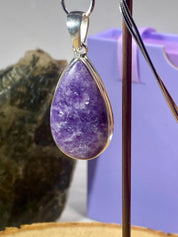 Natural Lepidolite and Silver Pendant