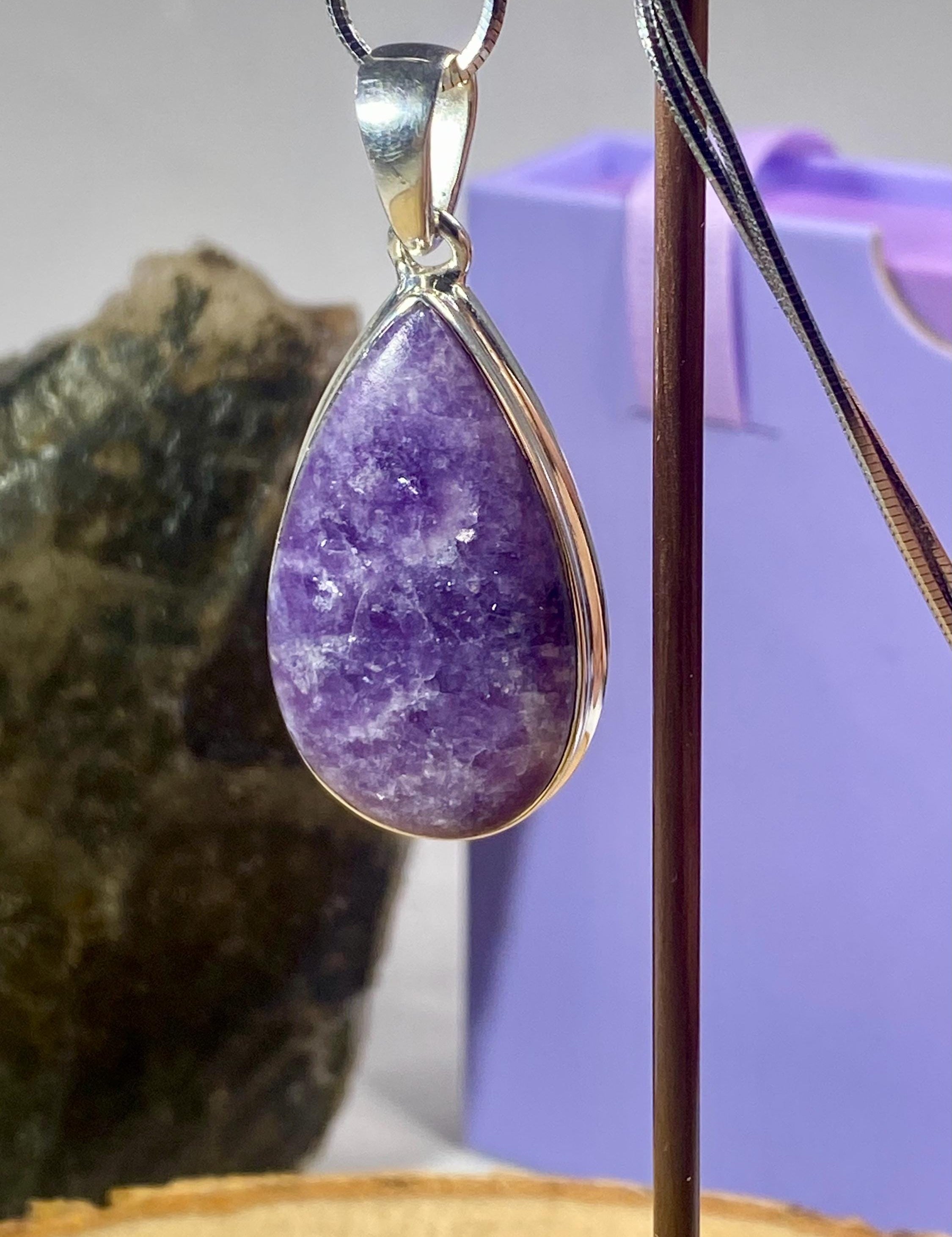 Natural Lepidolite and Silver Pendant