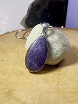 Natural Lepidolite and  Silver Pendant