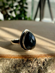 Black Faceted Tourmaline 925 Silver Ring