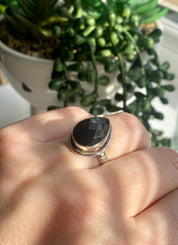 Black Faceted Tourmaline 925 Silver Ring