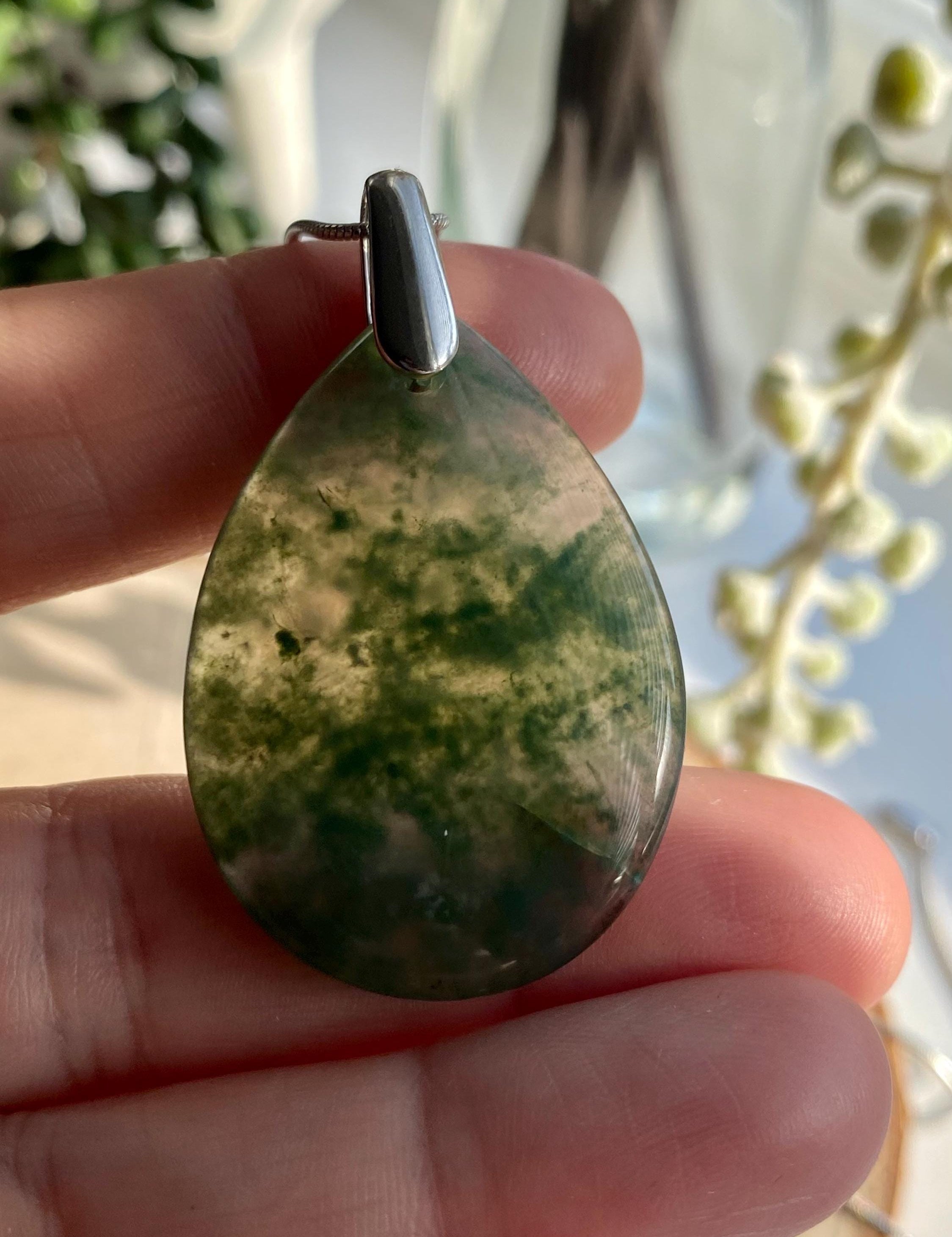 Moss Agate Silver Pendant