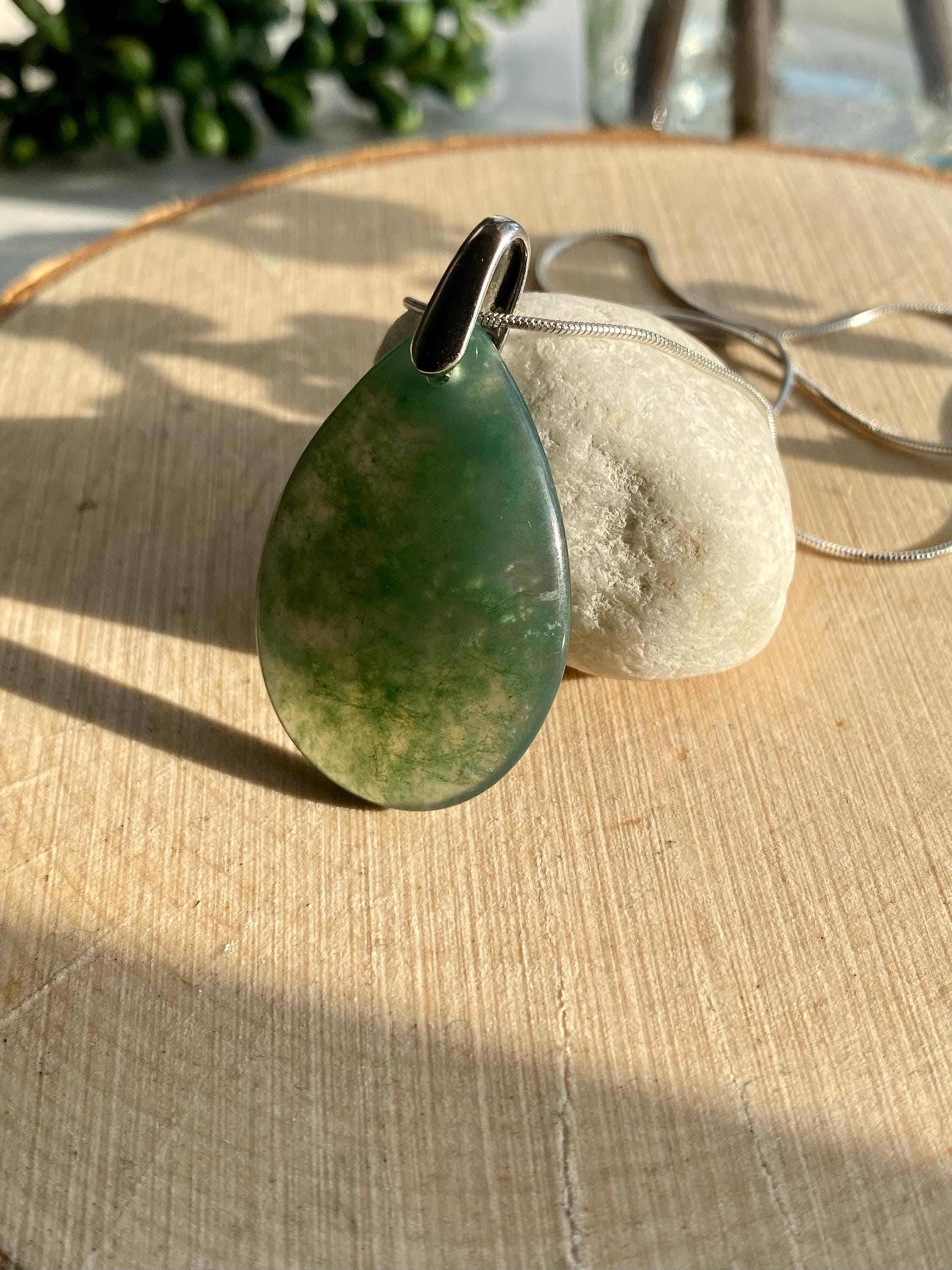 Moss Agate Silver Pendant