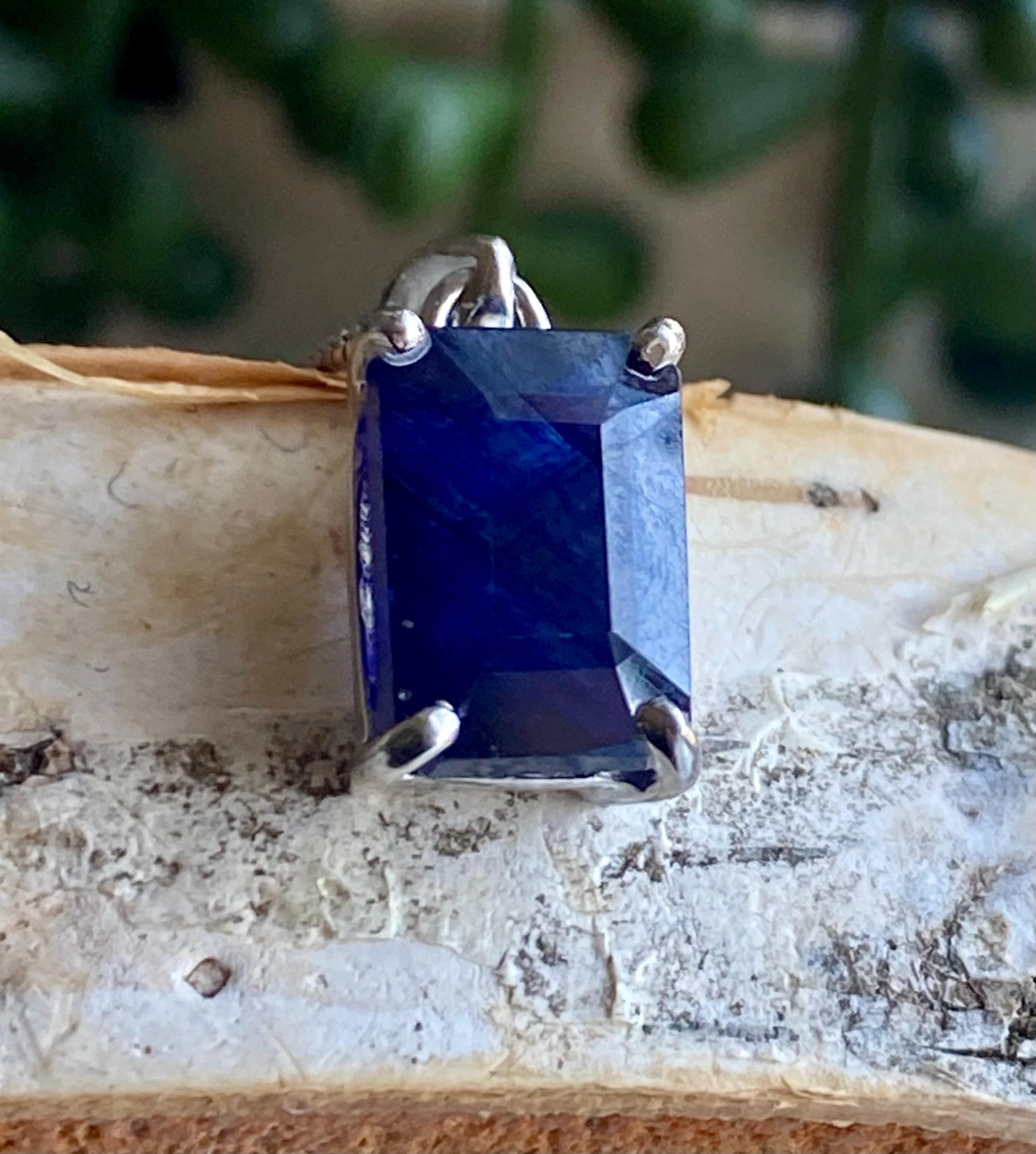Genuine Raw Sapphire Sterling Silver Pendant