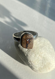 A Natural Australian Boulder Opal and Silver Ring