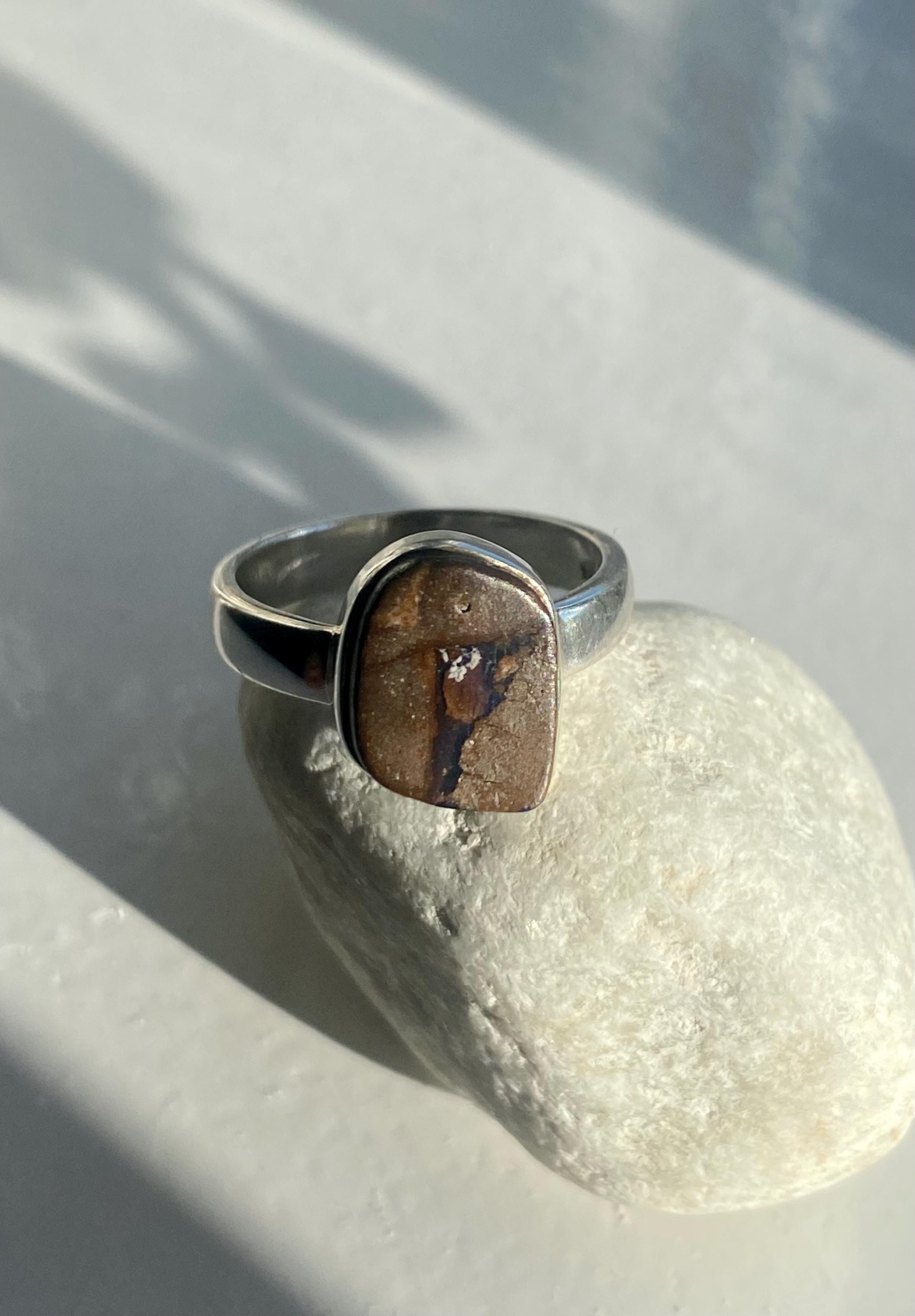 A Natural Australian Boulder Opal and Silver Ring