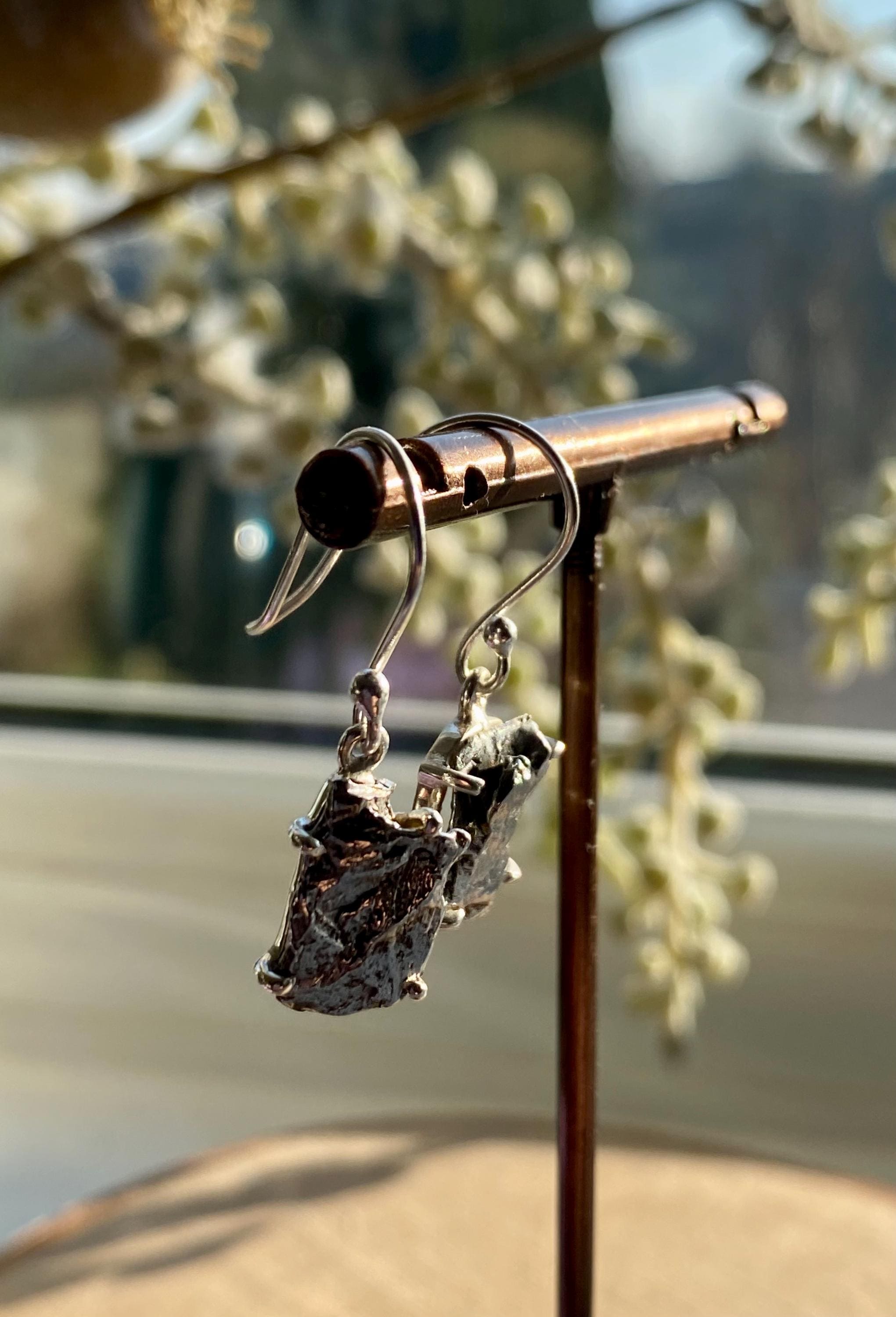 Meteorite Campo Del Cielo Silver Dangle Earrings