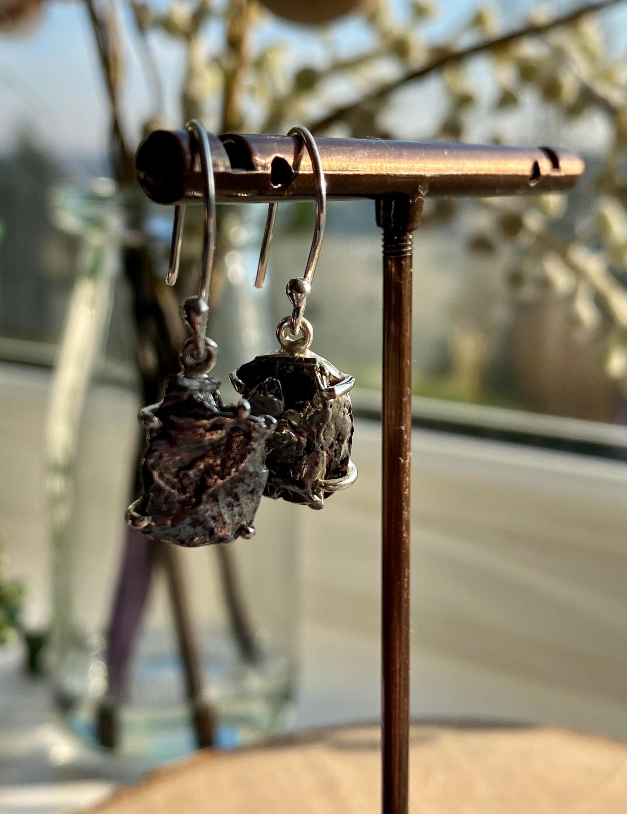 Meteorite Campo Del Cielo Silver Dangle Earrings
