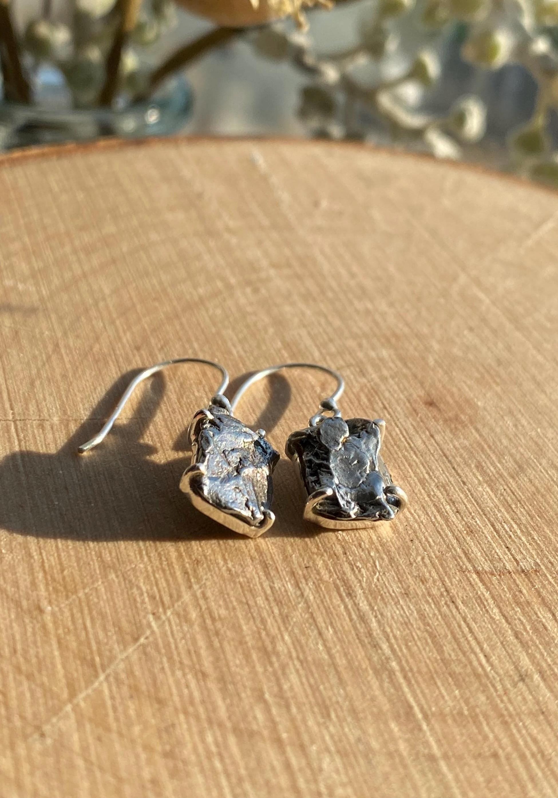 Meteorite Campo Del Cielo Silver Dangle Earrings