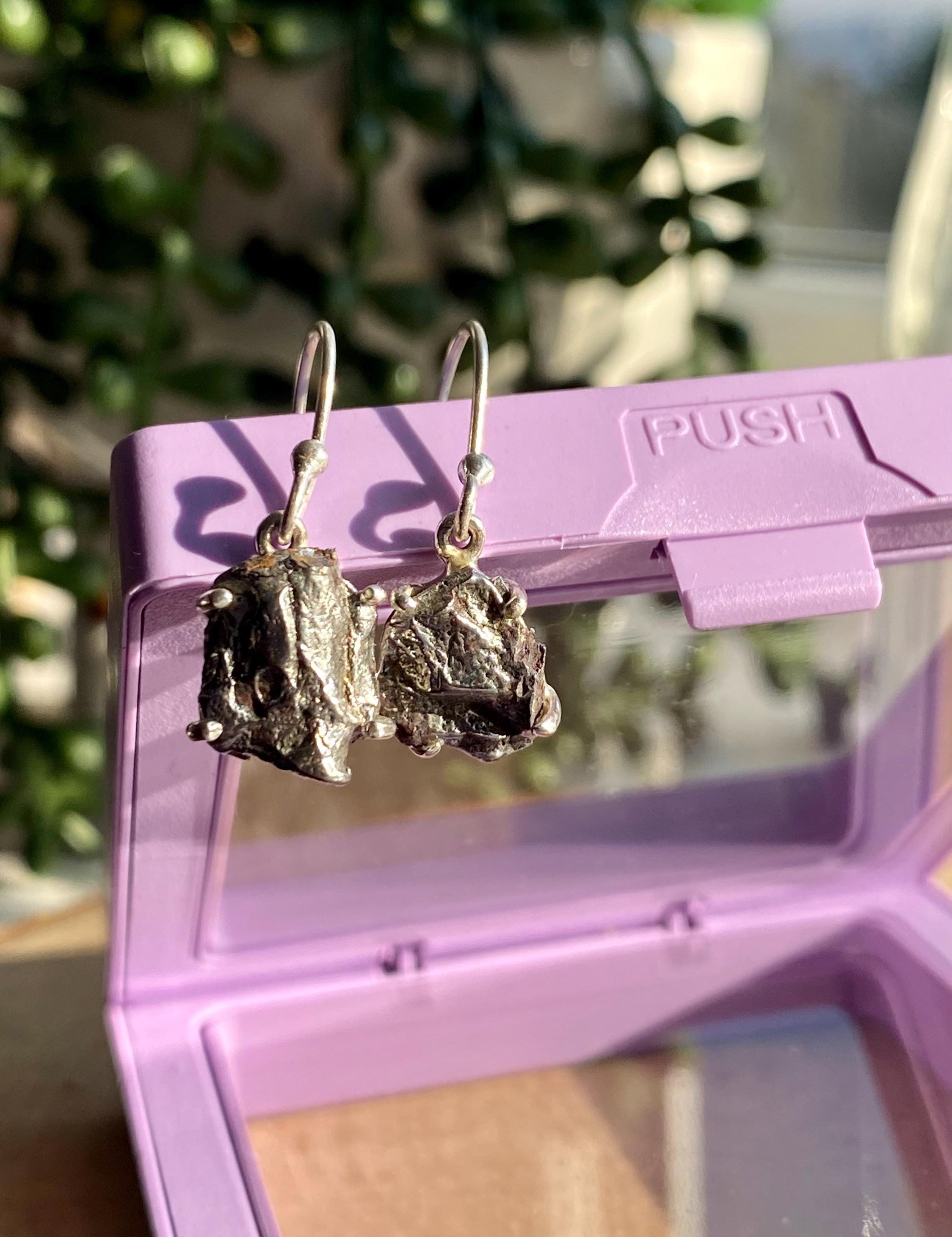 Meteorite Campo Del Cielo Silver Dangle Earrings