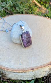 Purple Rectangle Sugilite Sterling Silver Pendant