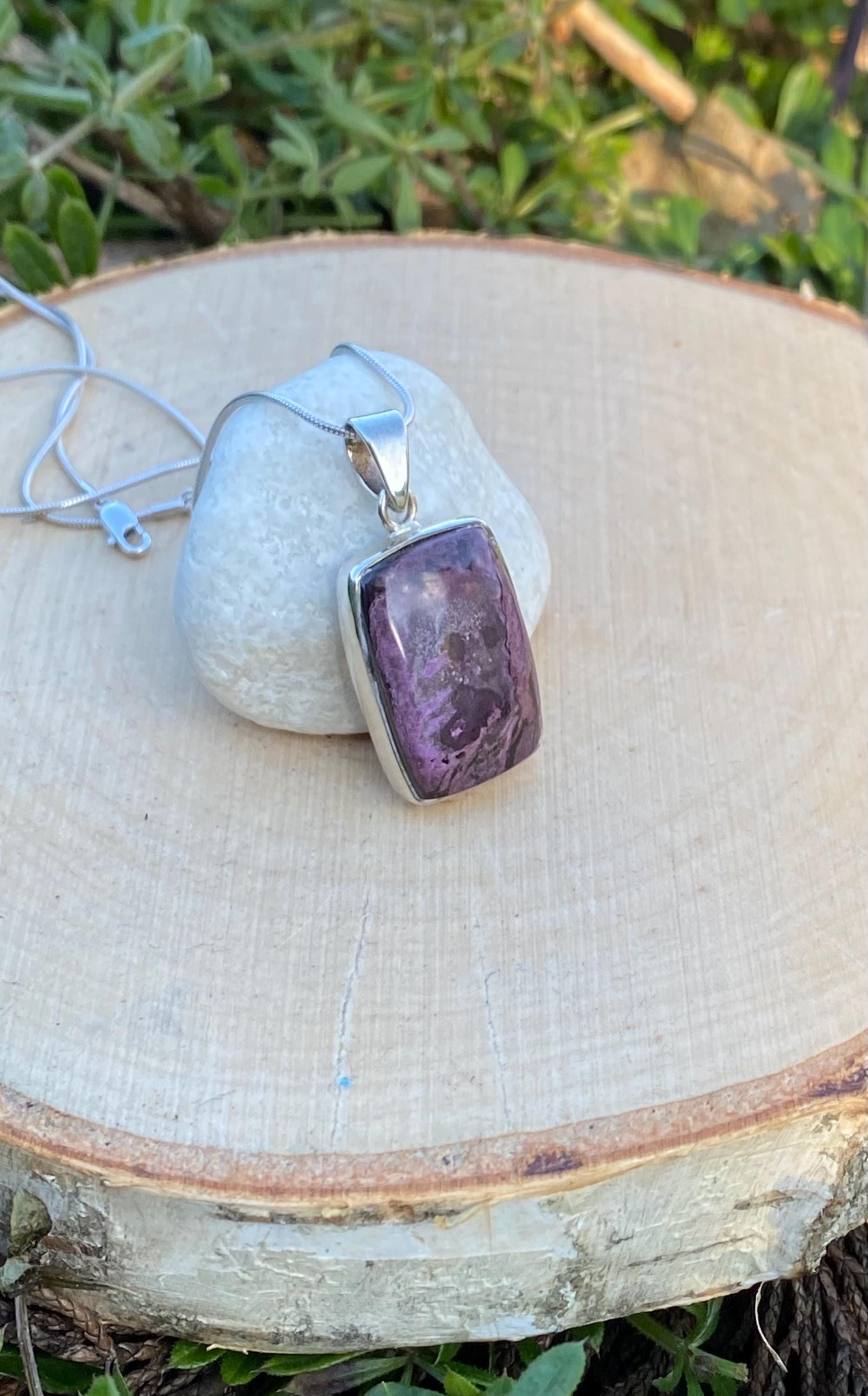 Purple Rectangle Sugilite Sterling Silver Pendant
