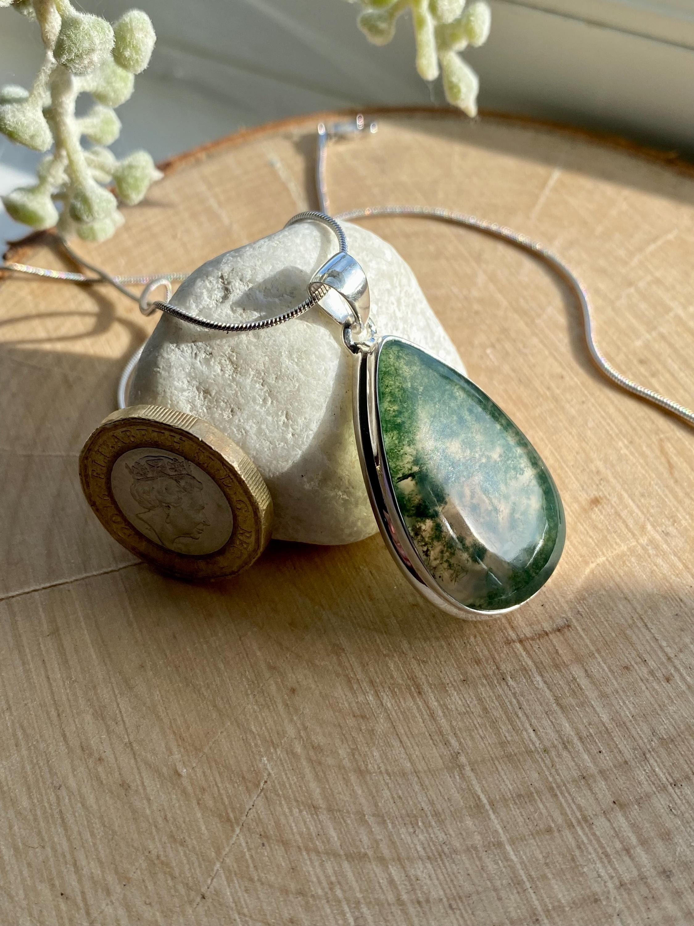 Moss Agate Silver Pendant