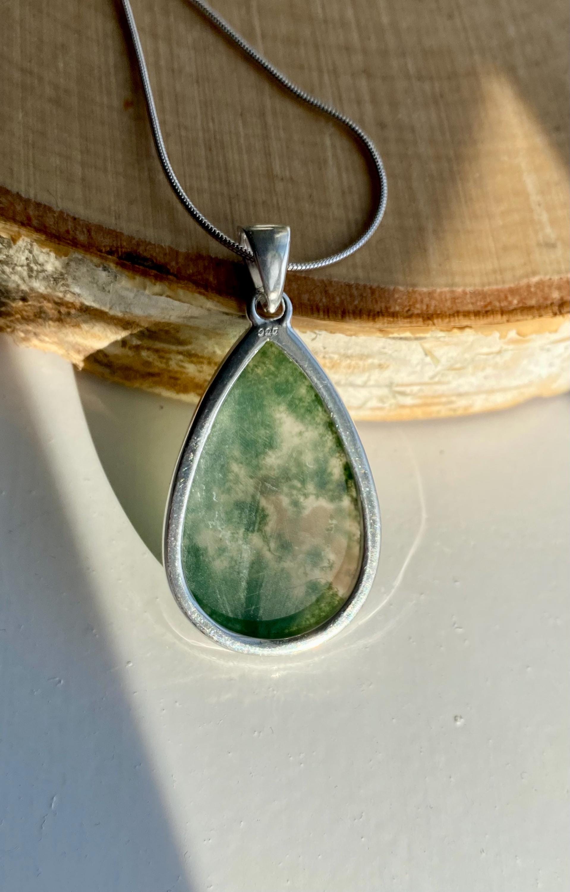 Moss Agate Silver Pendant