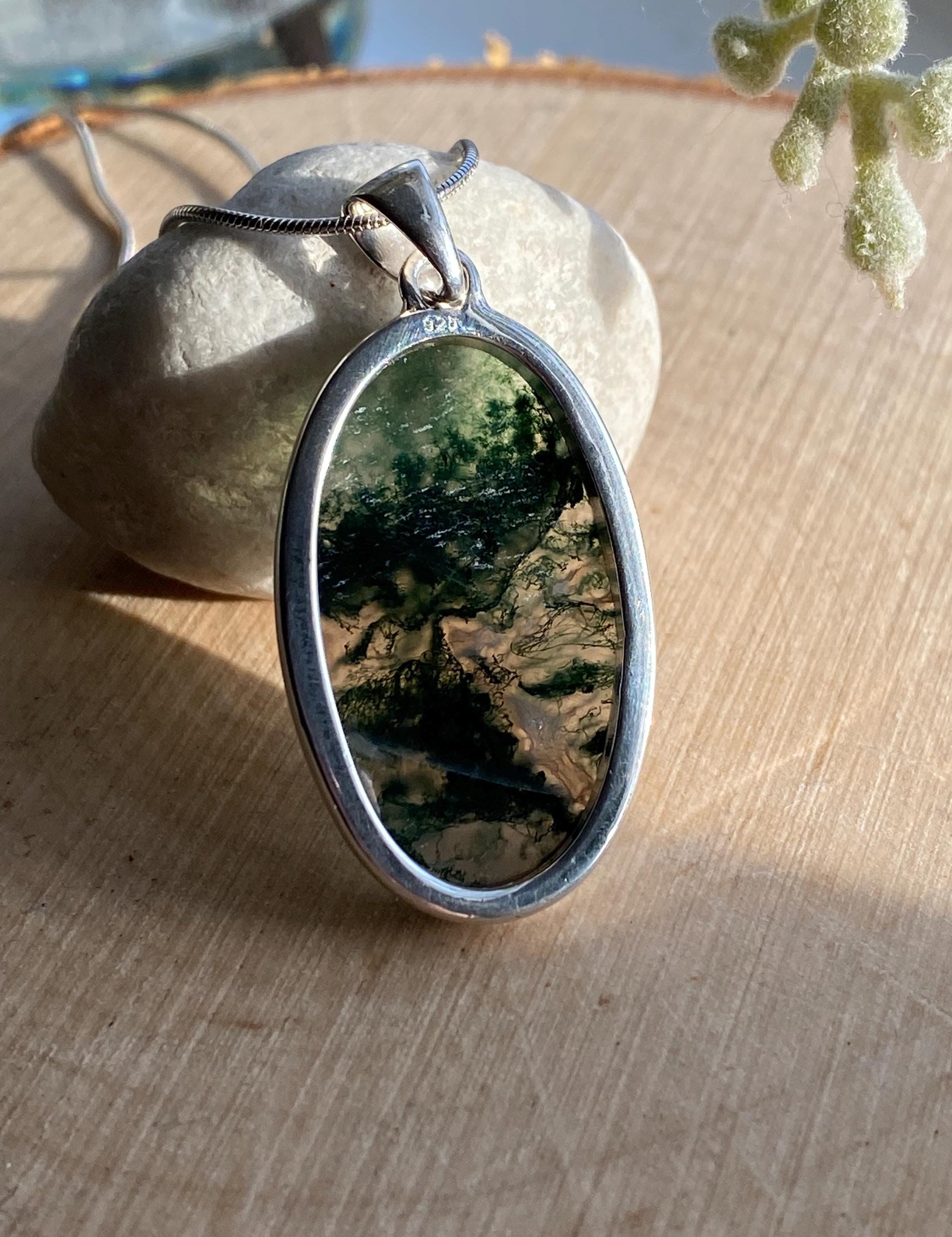Moss Agate Silver Pendant