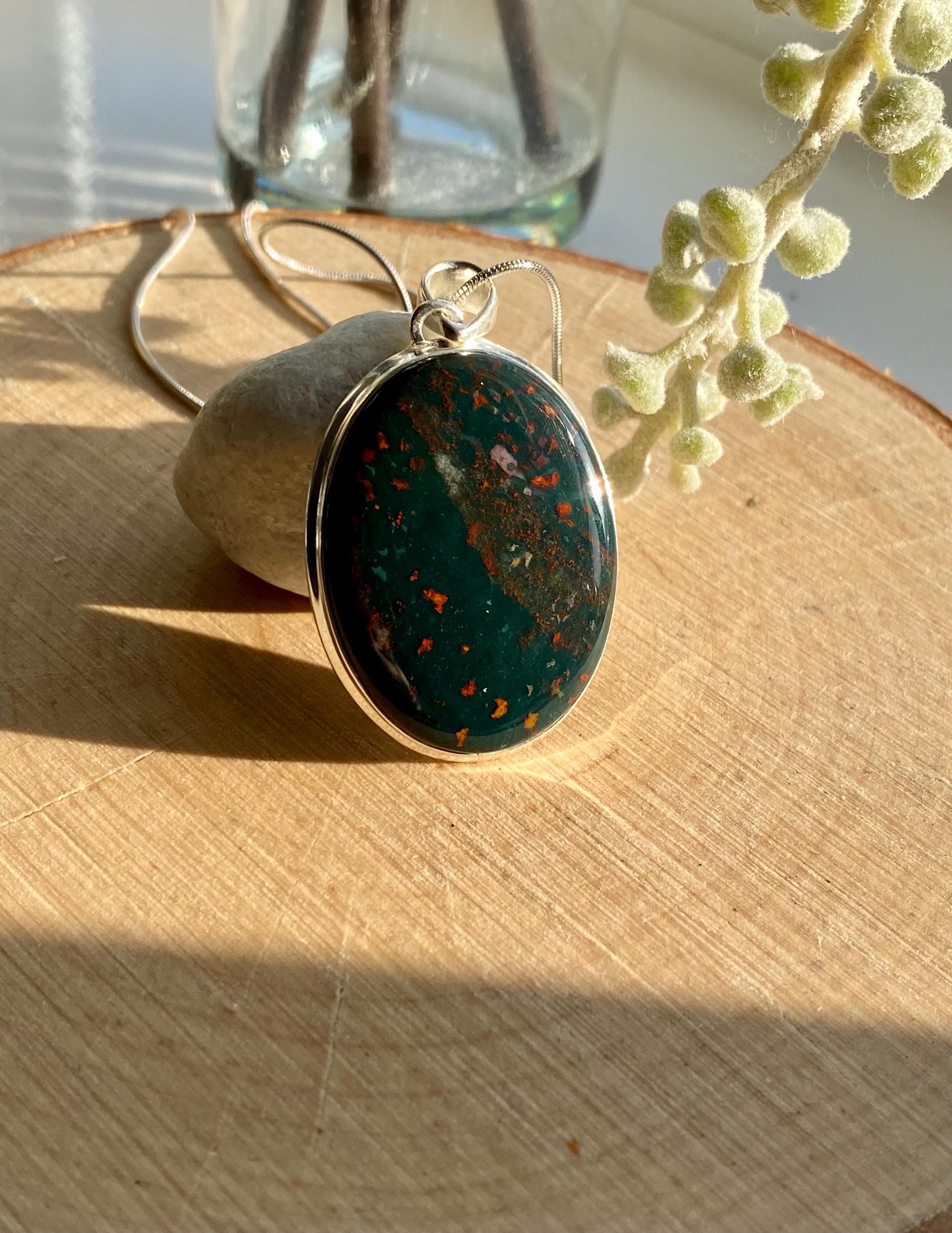 African Dragon Bloodstone and silver Pendant