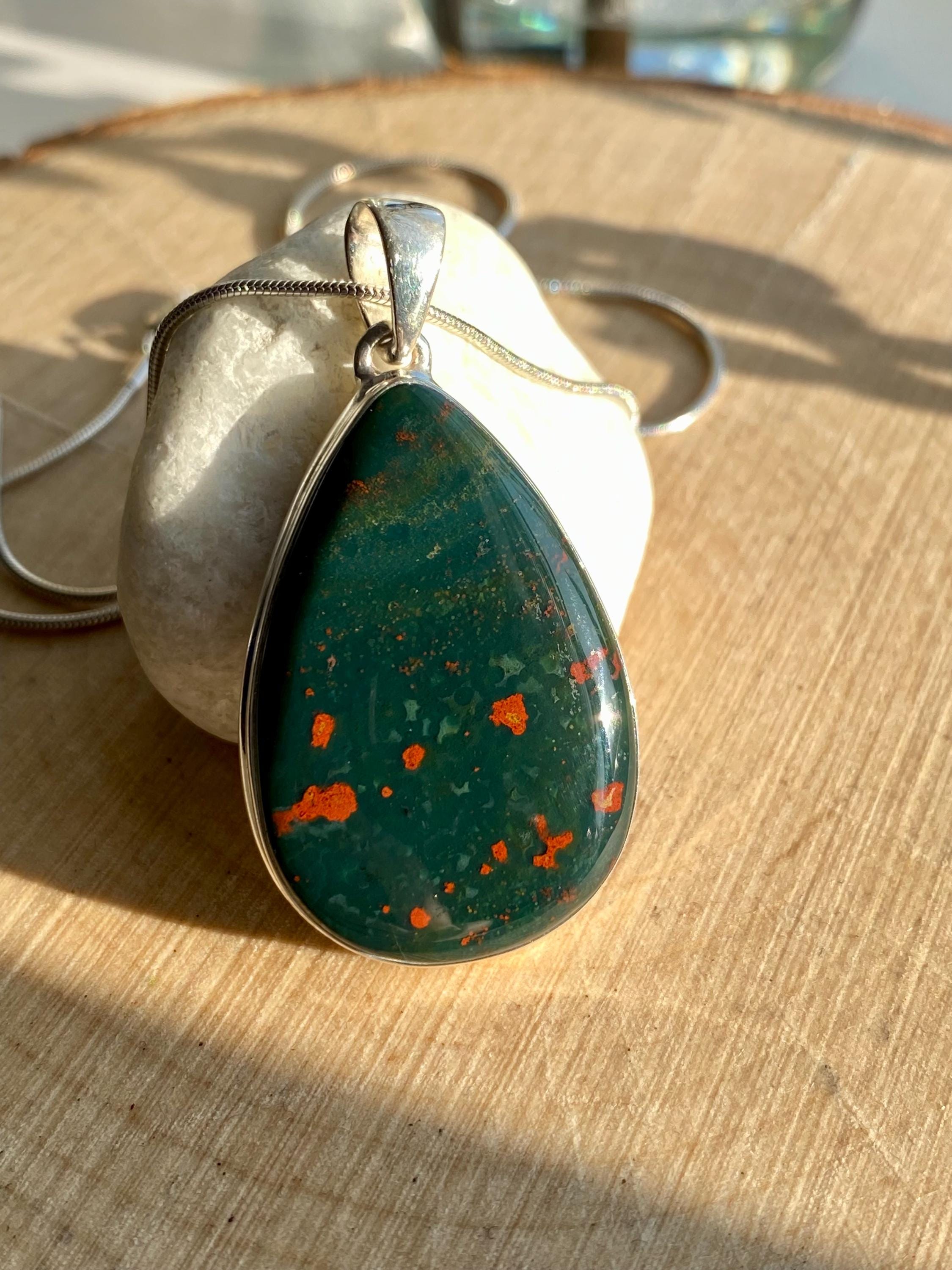 African Dragon Bloodstone and Silver Pendant (UV1477)