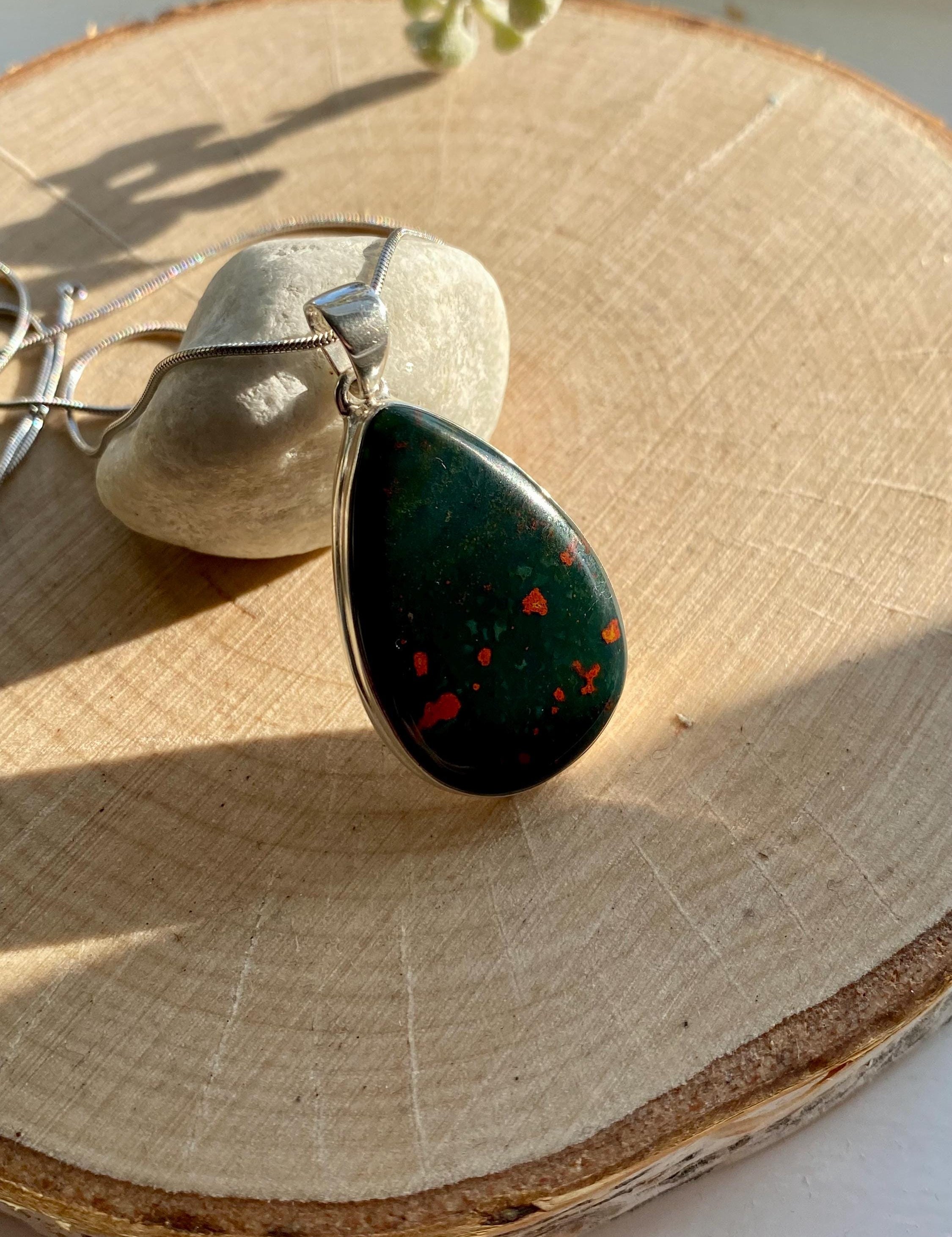 African Dragon Bloodstone and Silver Pendant (UV1477)