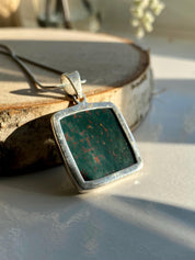 Square African Dragon Bloodstone 925 Sterling Silver Pendant