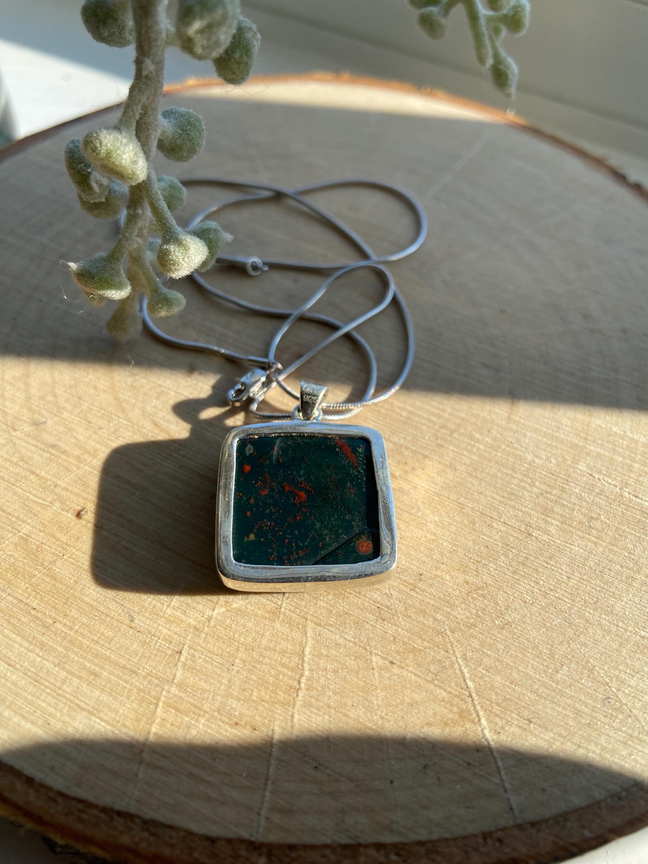 African Dragon Bloodstone and Silver Pendant.