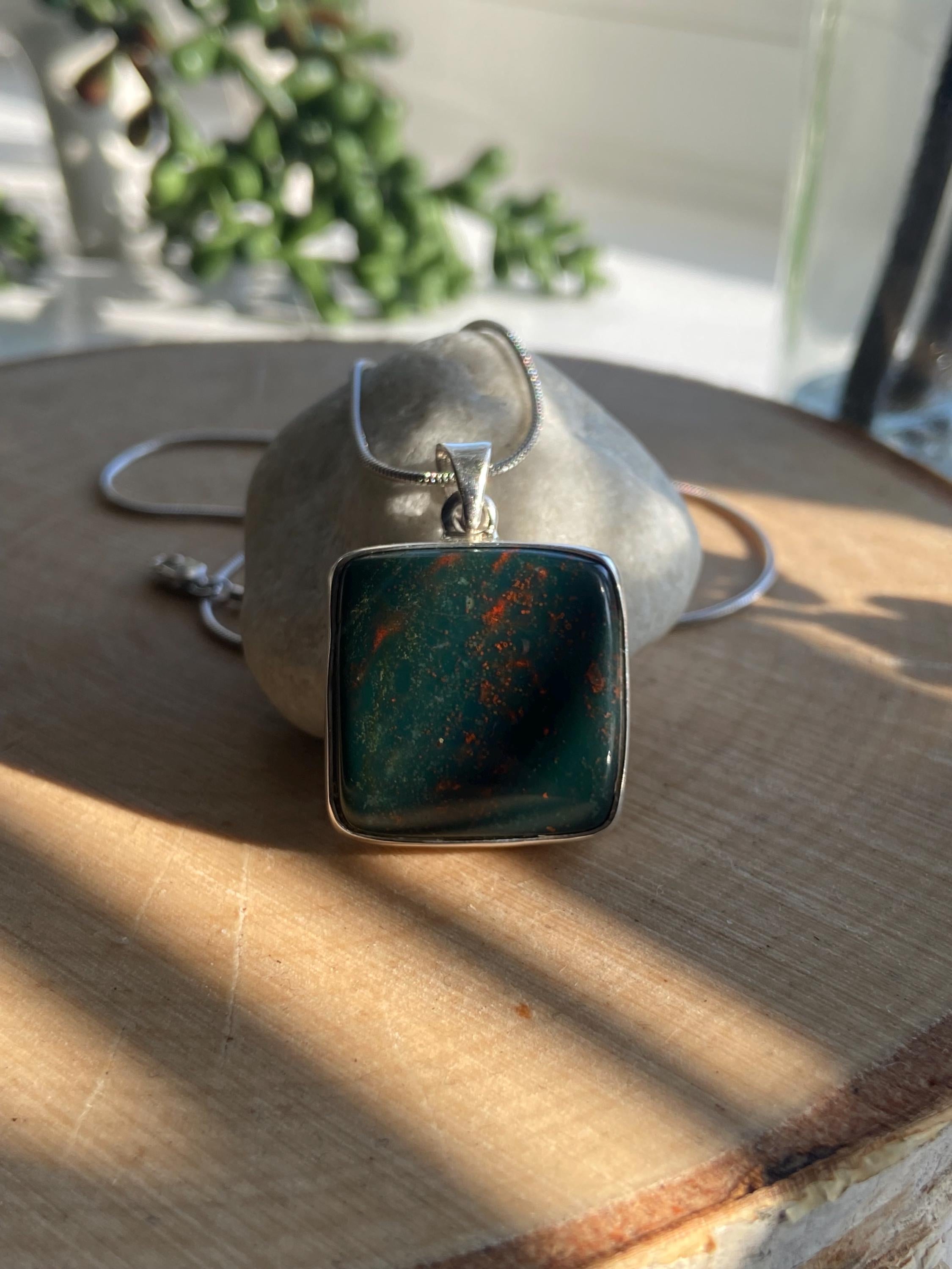 African Dragon Bloodstone and Silver Pendant.