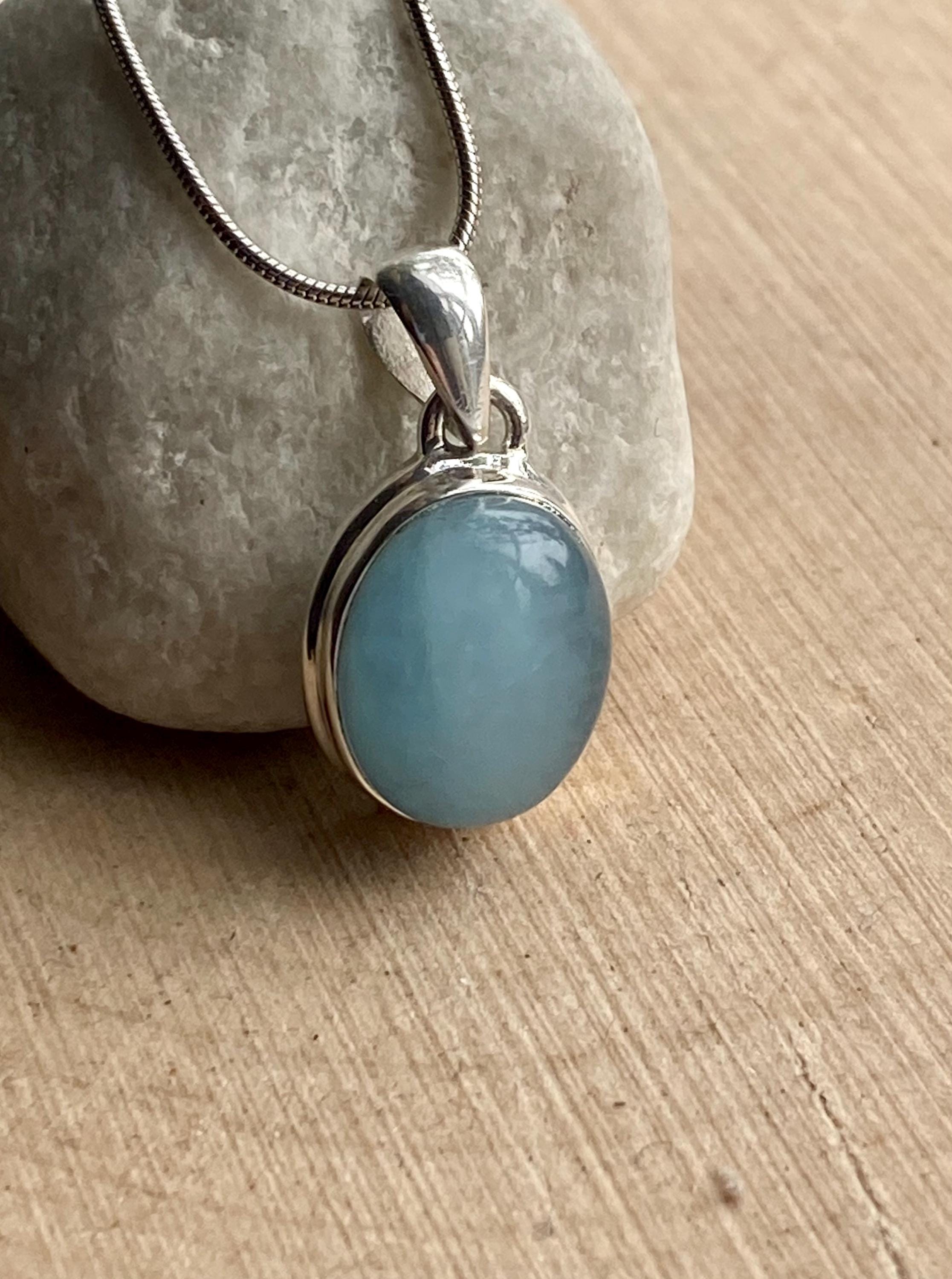 High Quality Natural Aquamarine and Silver Pendant