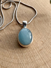 High Quality Natural Aquamarine and Silver Pendant