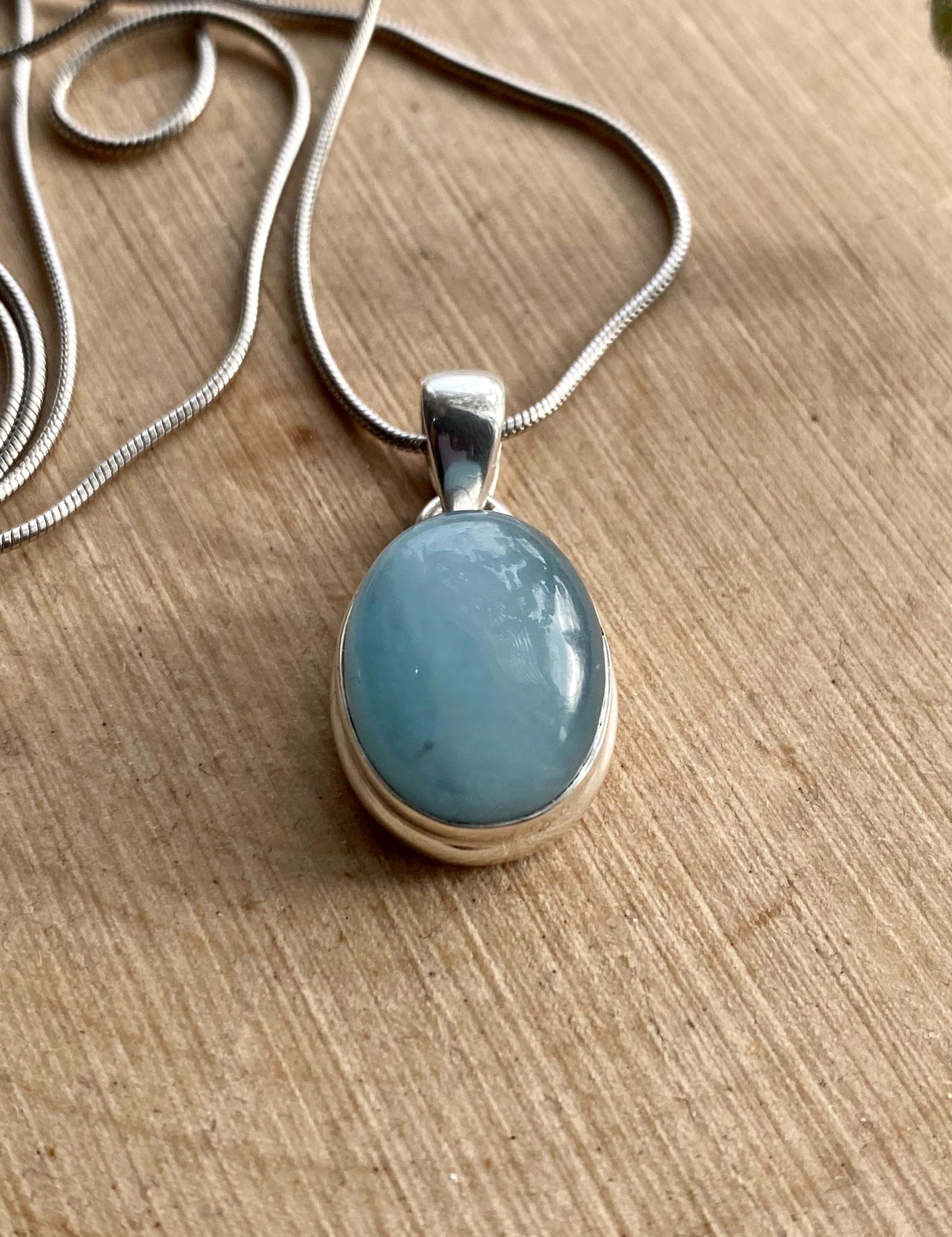 High Quality Natural Aquamarine and Silver Pendant